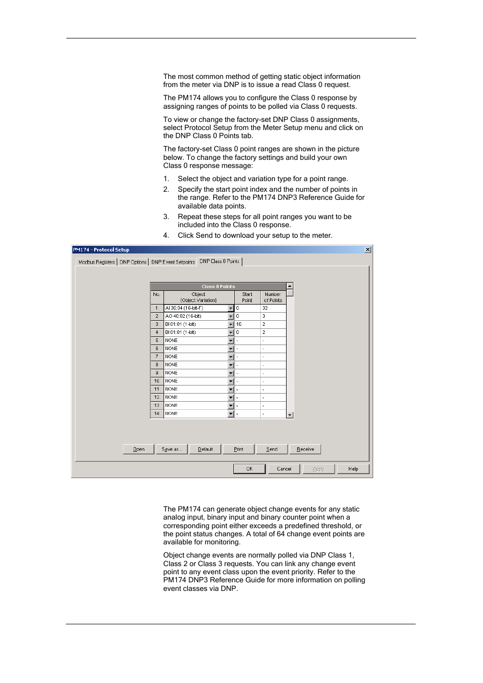 Configuring dnp class 0, Configuring dnp event classes | SATEC PM174 Manual User Manual | Page 102 / 149