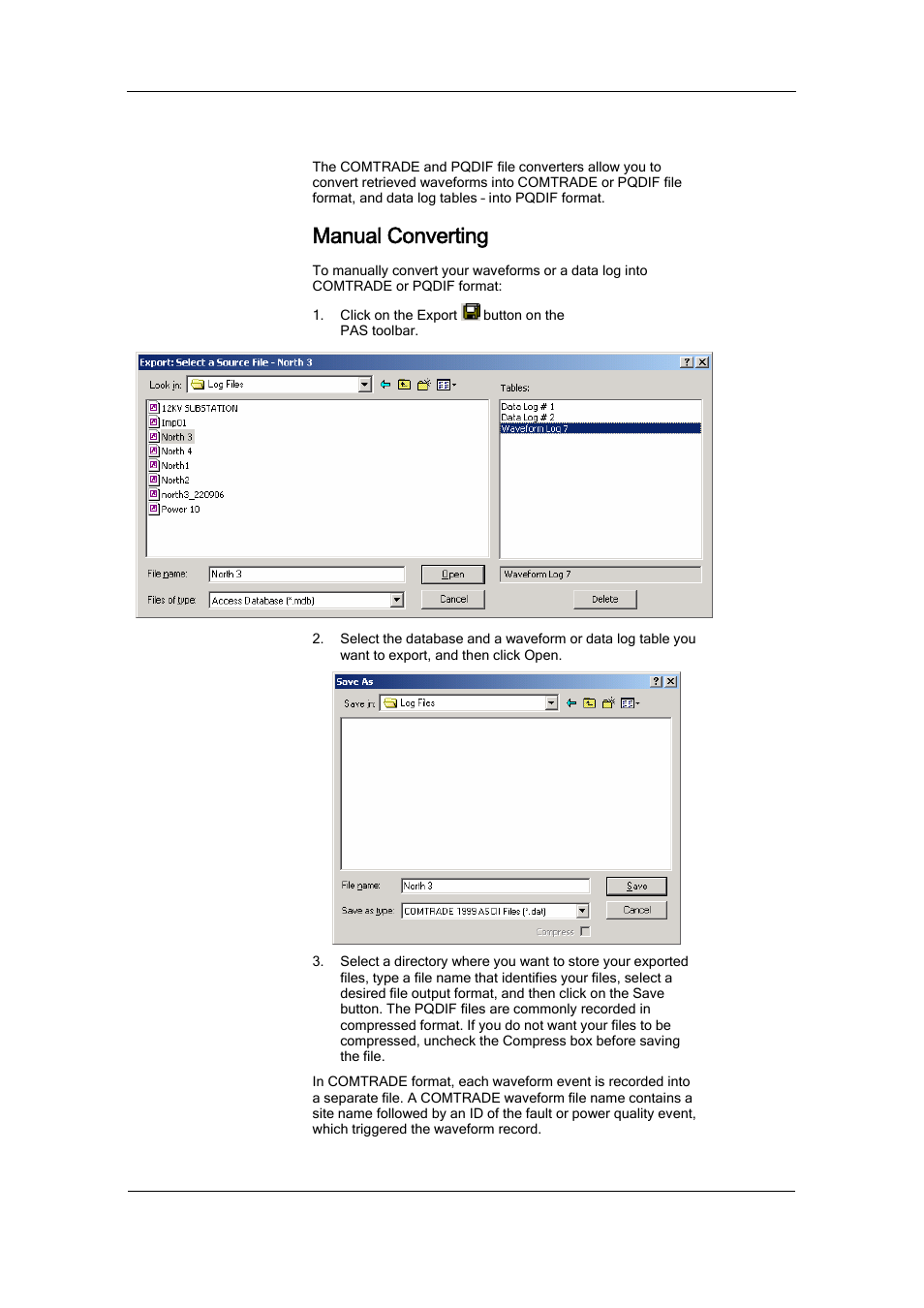 Manual converting, Comtrade and pqdif converters | SATEC PM174 Manual User Manual | Page 127 / 149