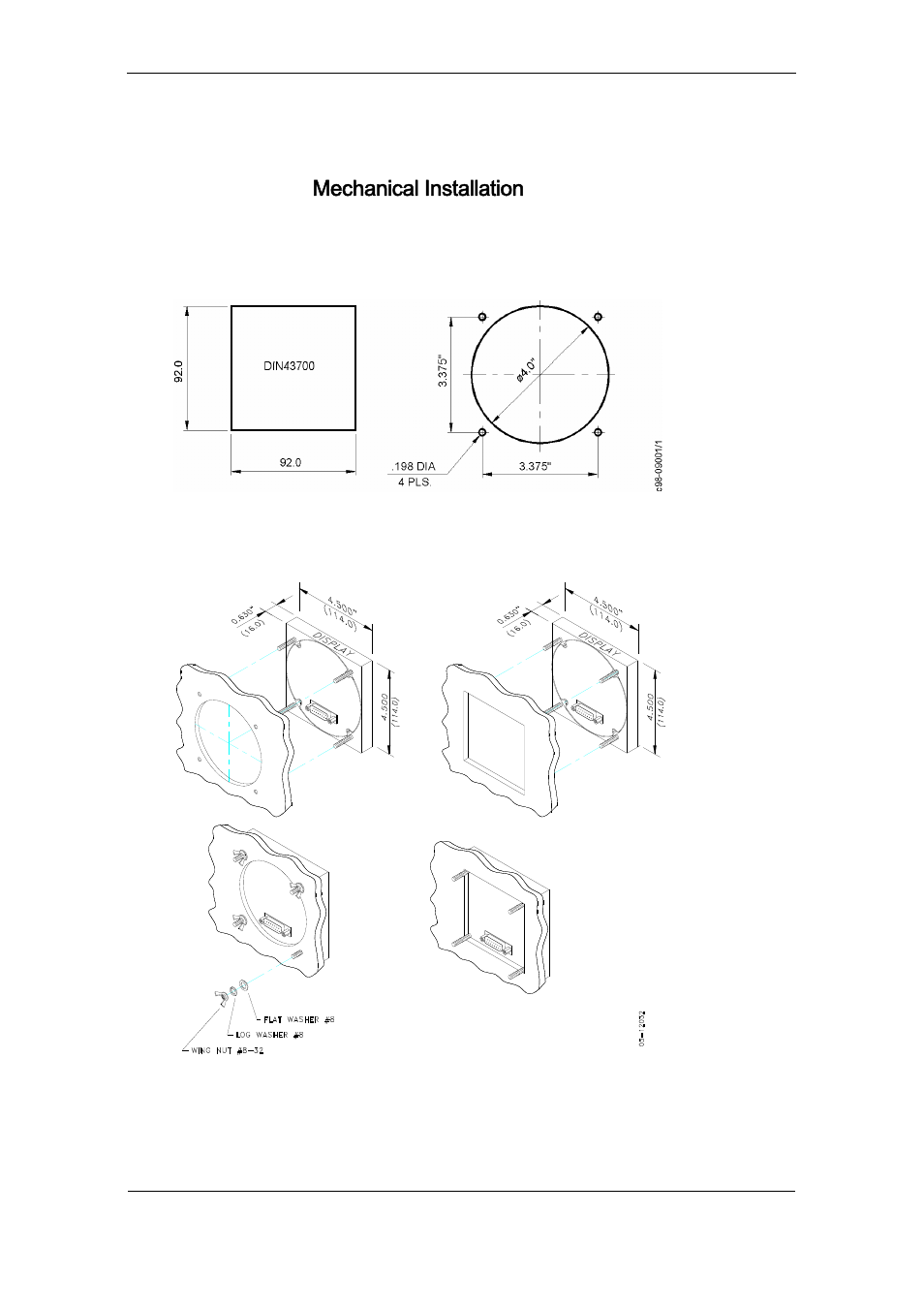 Mechanical installation, Standard cutouts, Ansi 4" round or din 92x92 mm square) | Remote display installation | SATEC PM174 Manual User Manual | Page 15 / 149