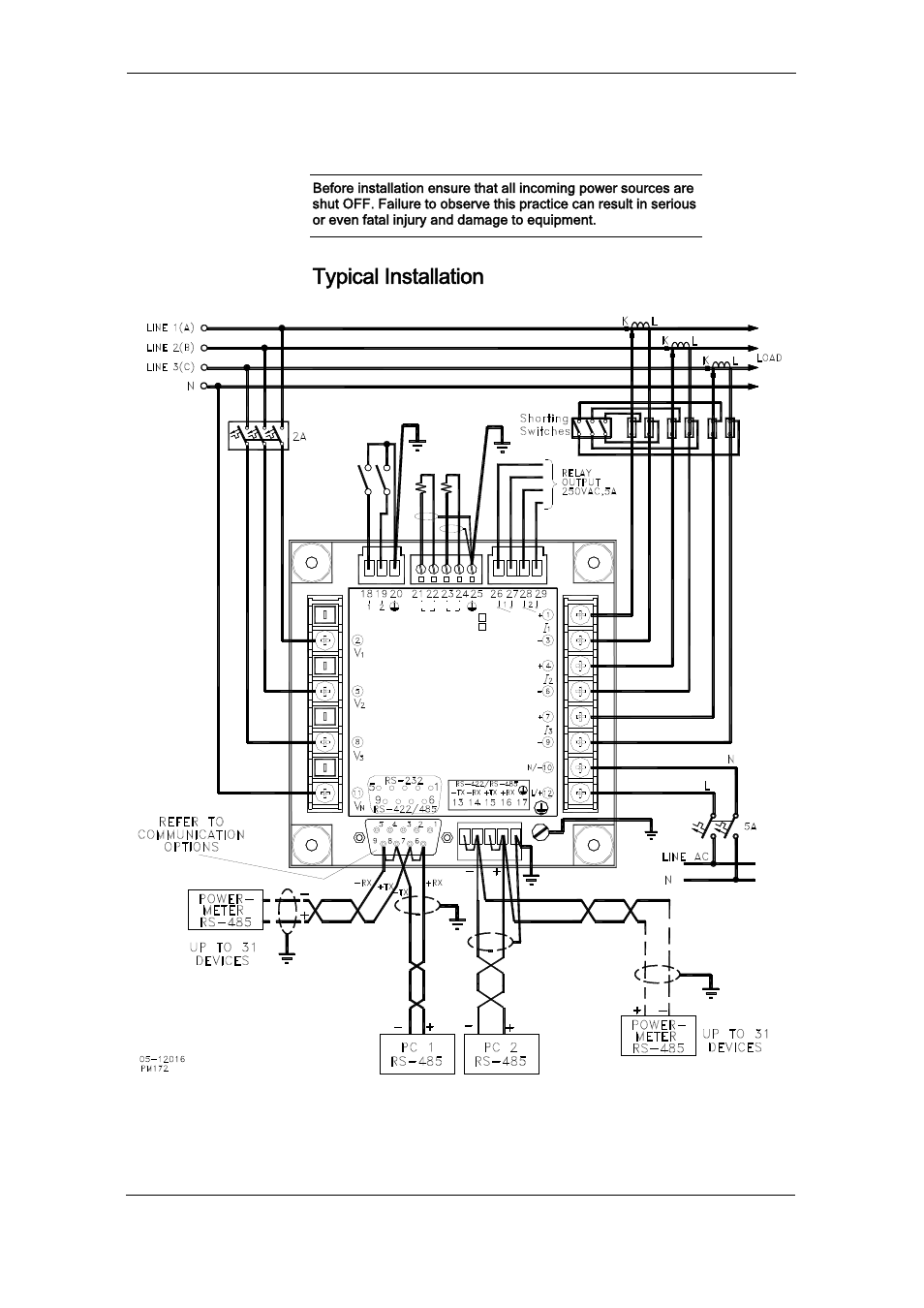 Typical installation, Electrical installation, Chapter 2 installation electrical installation | Series pm174 powermeters | SATEC PM174 Manual User Manual | Page 18 / 149
