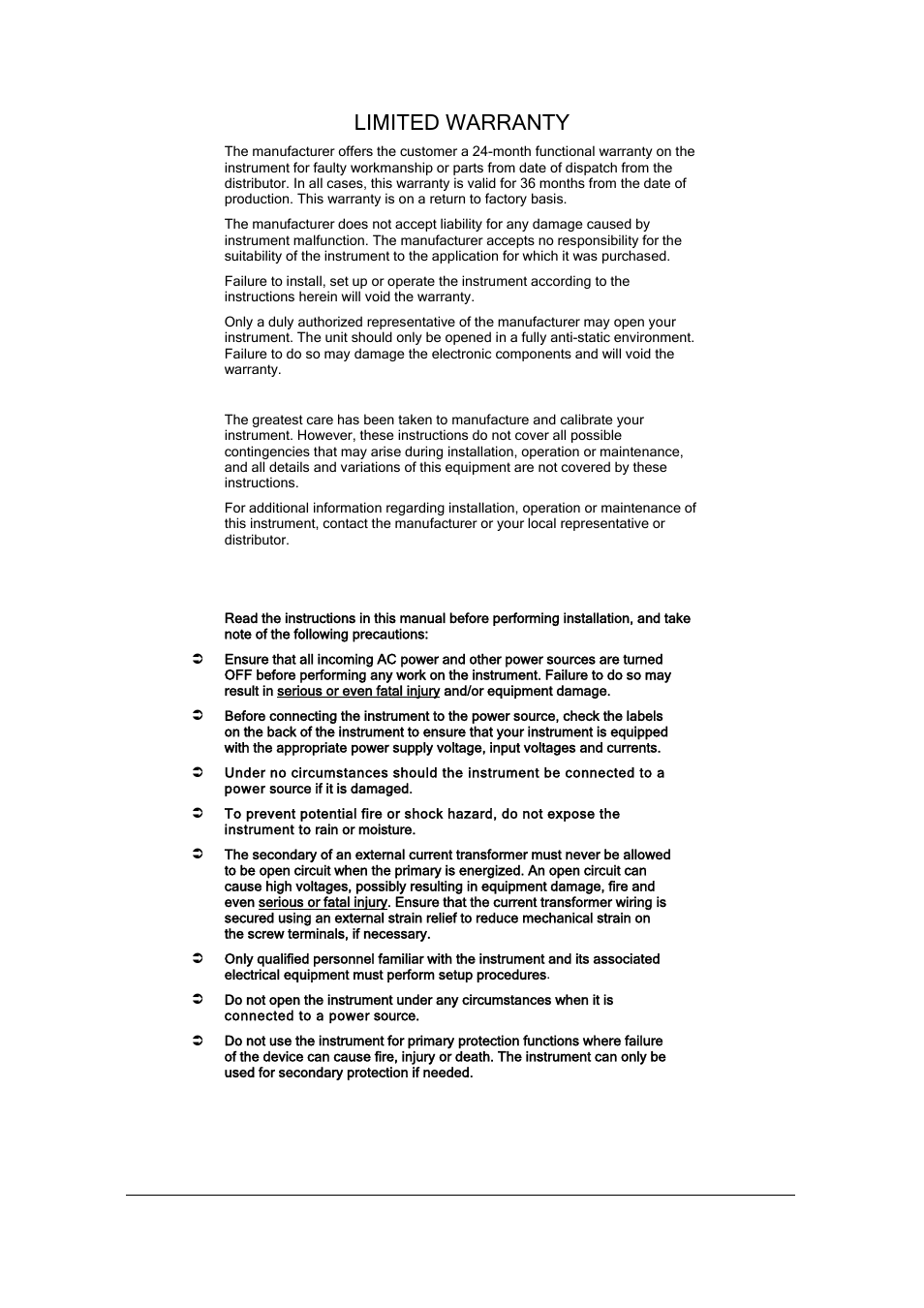 Limited warranty, Warning | SATEC PM174 Manual User Manual | Page 2 / 149