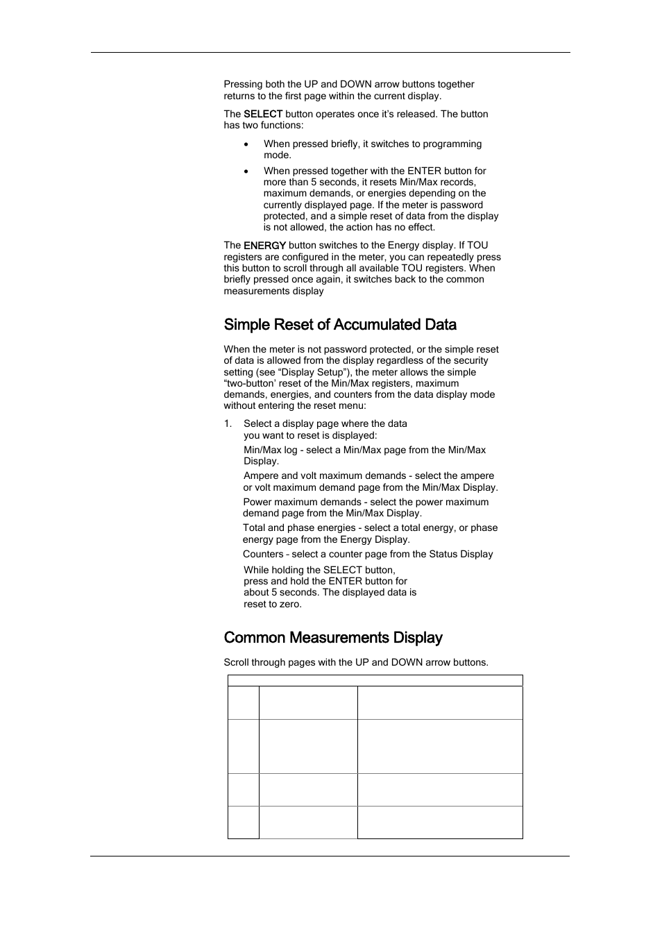 Simple reset of accumulated data, Common measurements display | SATEC PM174 Manual User Manual | Page 36 / 149