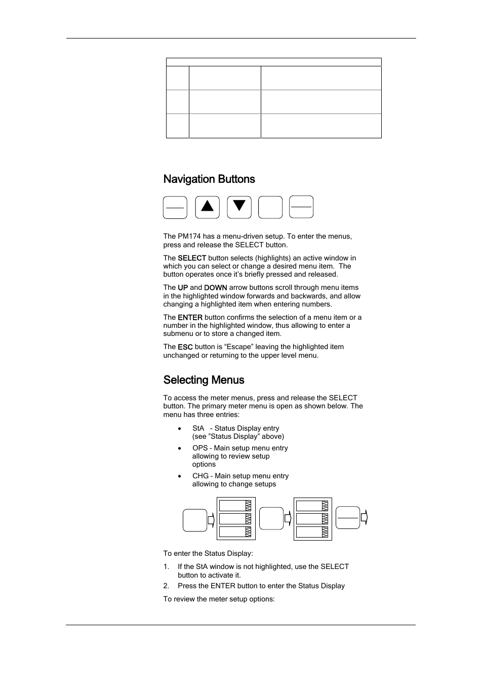 Using the menus, Navigation buttons, Selecting menus | SATEC PM174 Manual User Manual | Page 42 / 149