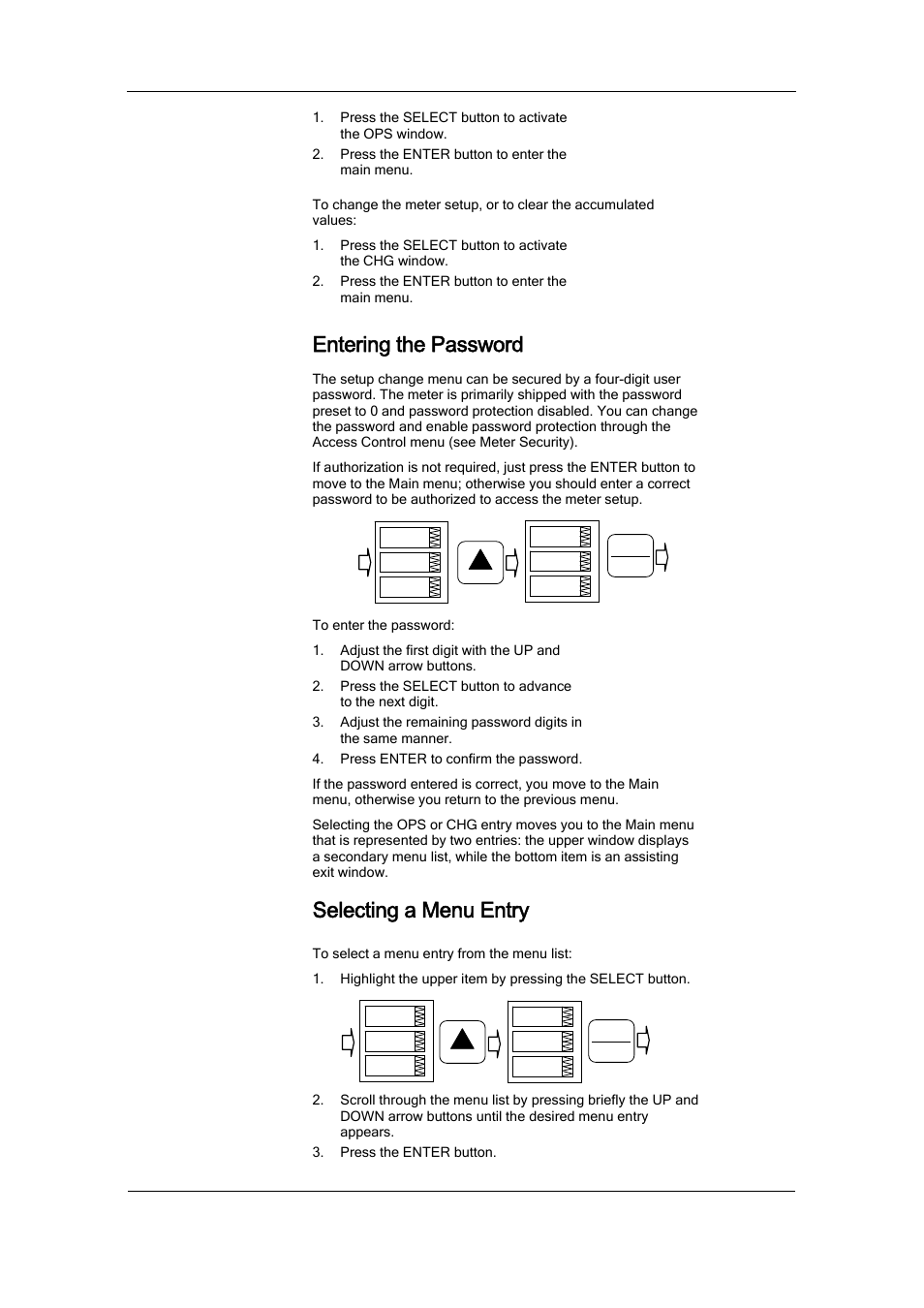 Entering the password, Selecting a menu entry | SATEC PM174 Manual User Manual | Page 43 / 149