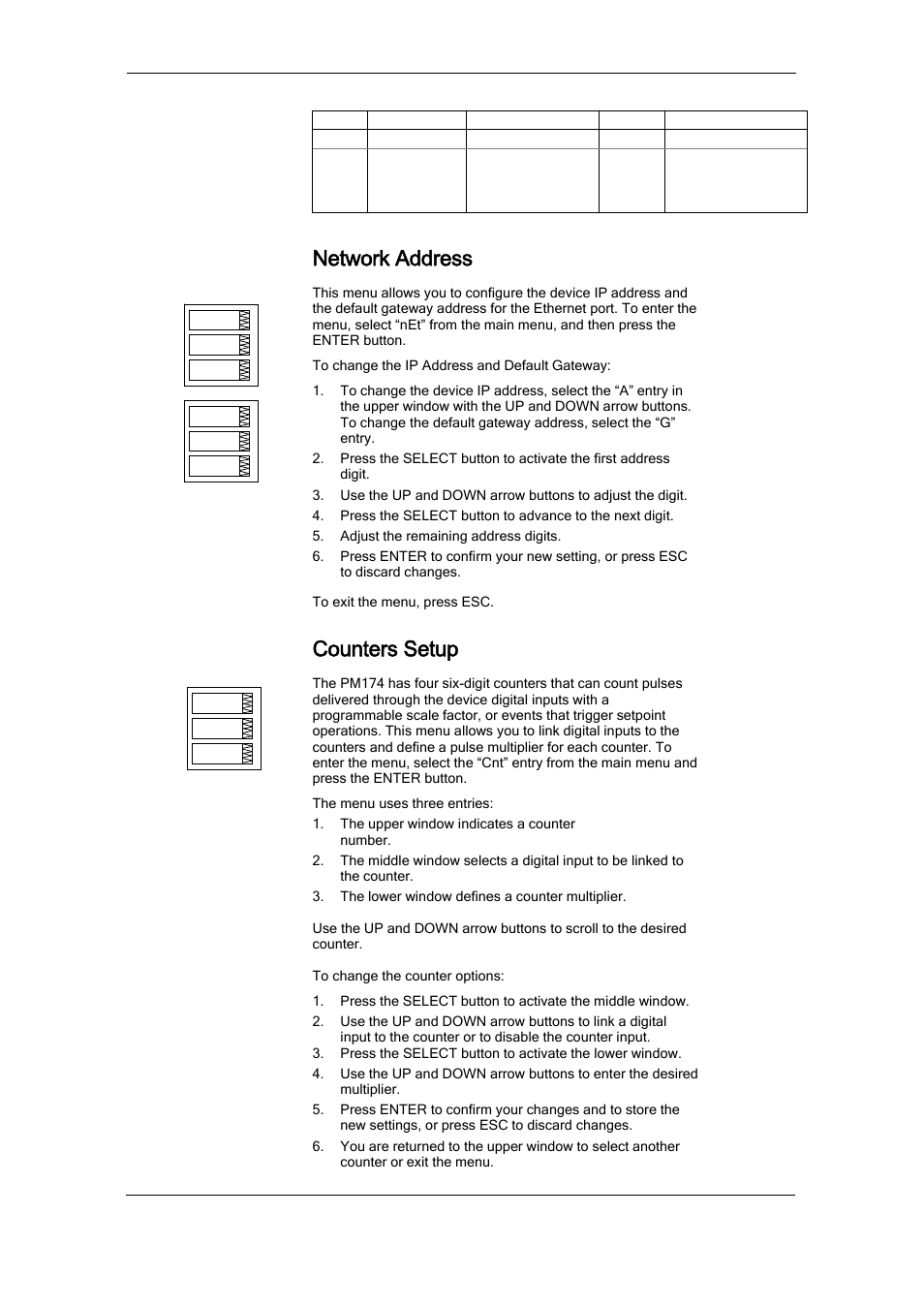 Network address, Counters setup | SATEC PM174 Manual User Manual | Page 48 / 149