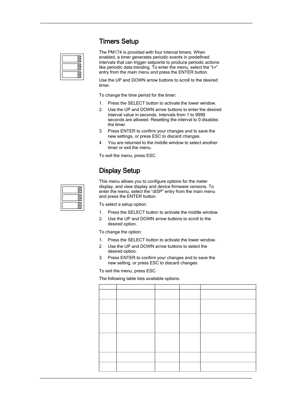 Timers setup, Display setup | SATEC PM174 Manual User Manual | Page 54 / 149