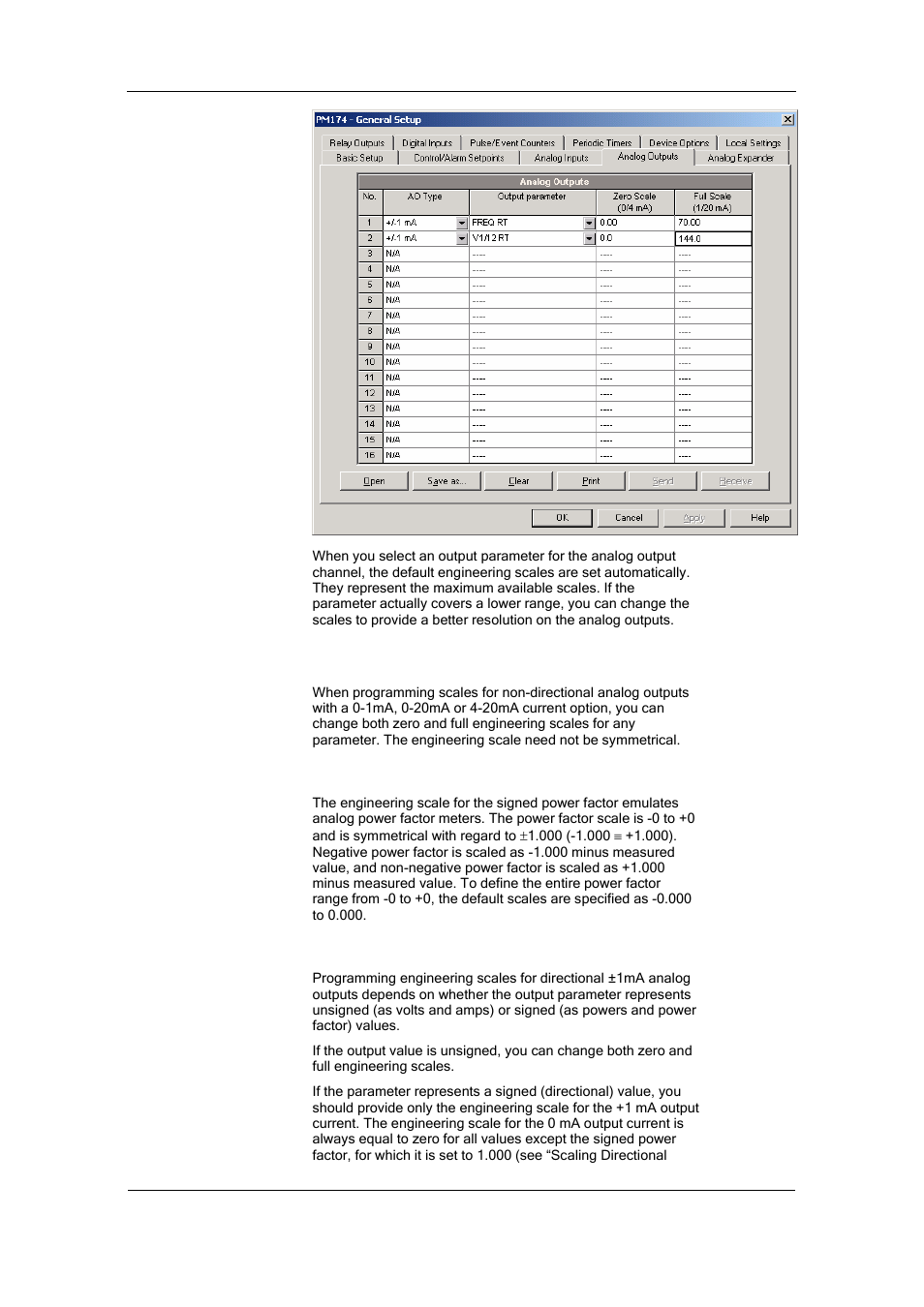 Scaling non-directional analog outputs, Scaling directional power factor, Scaling ±1ma analog outputs | SATEC PM174 Manual User Manual | Page 77 / 149