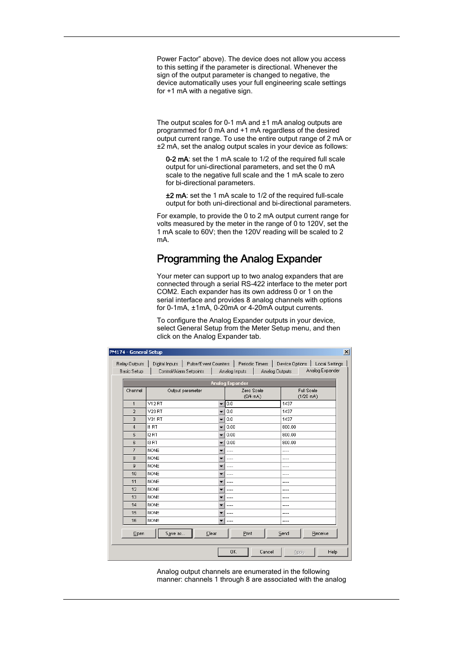 Scaling analog outputs for 0-2 ma and ±2 ma, Programming the analog expander | SATEC PM174 Manual User Manual | Page 78 / 149
