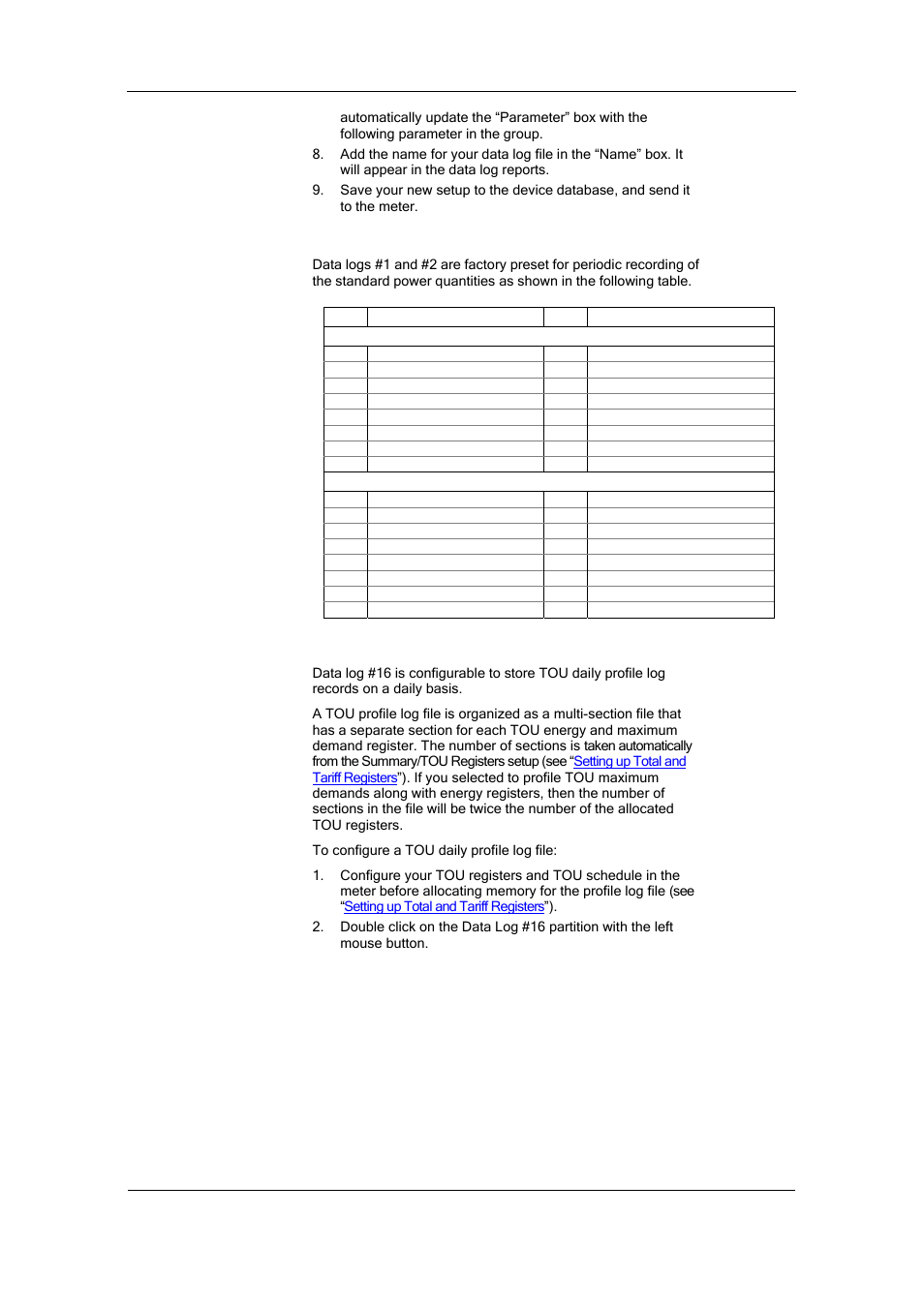 Factory preset periodic data logs, Tou profile data log files | SATEC PM174 Manual User Manual | Page 93 / 149