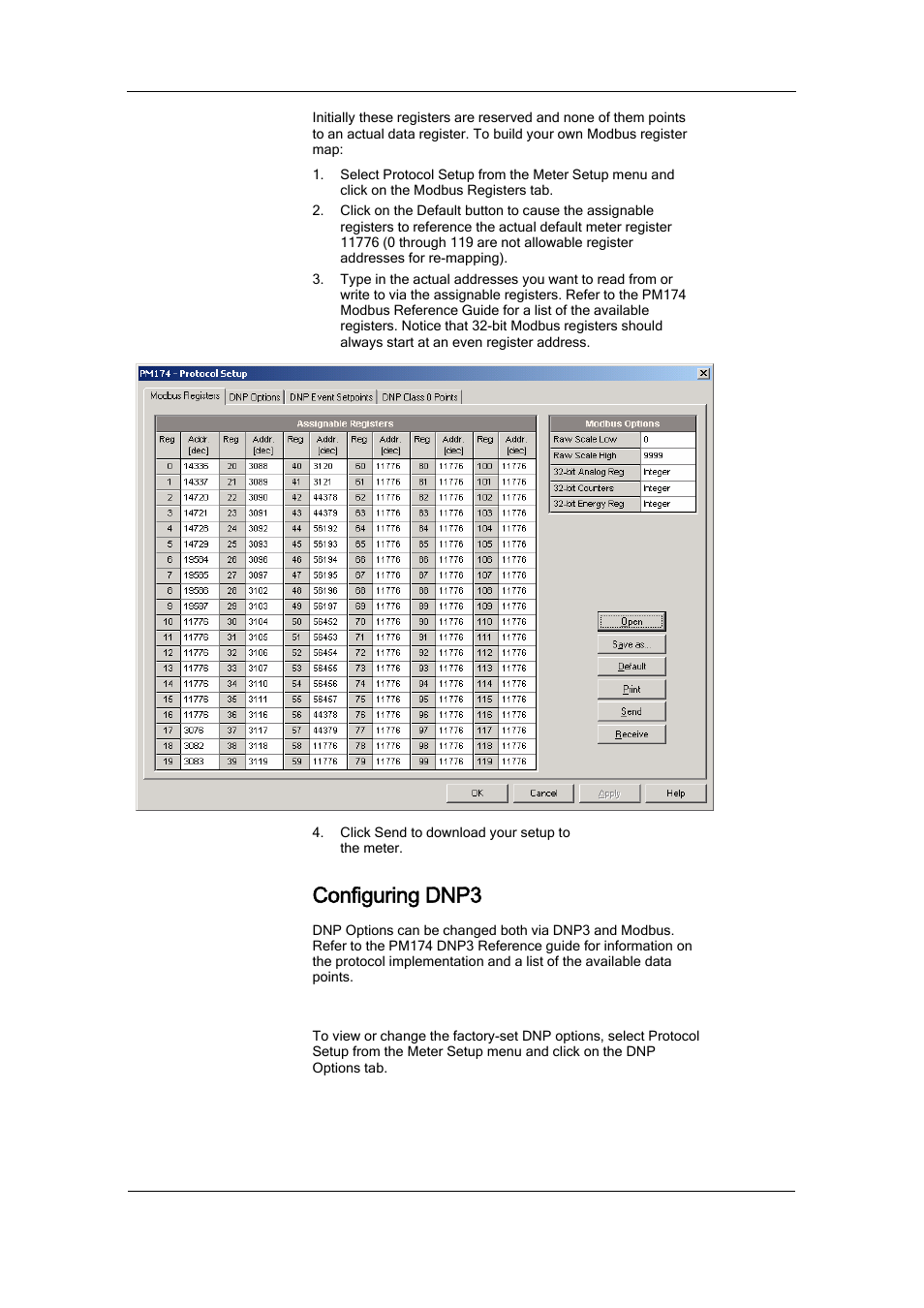 Configuring dnp3, Dnp options | SATEC PM174 Manual User Manual | Page 99 / 149