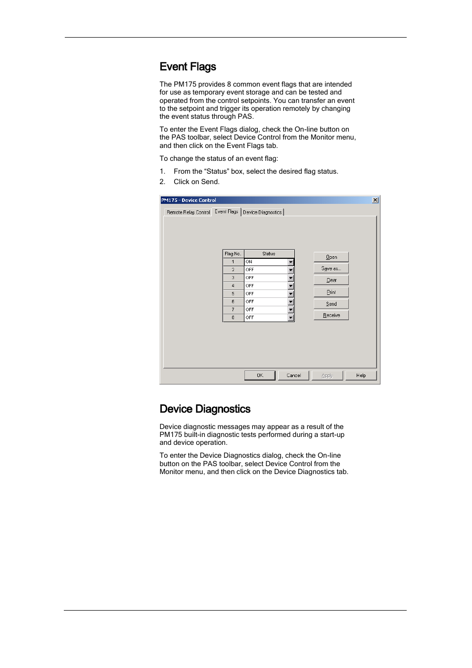 Event flags, Device diagnostics | SATEC PM175 Manual User Manual | Page 114 / 168
