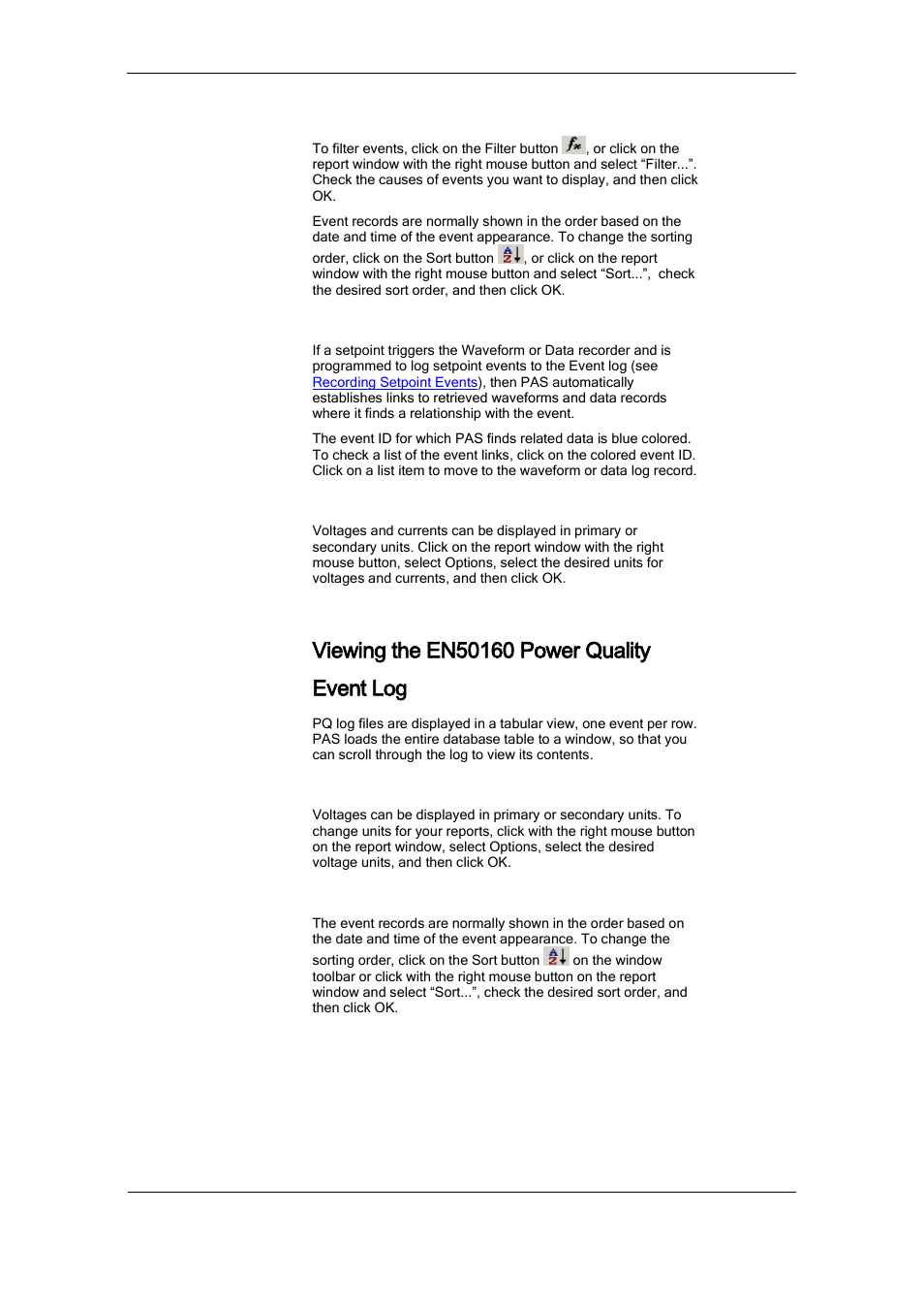 Viewing the en50160 power quality event log, Viewing en50160 power quality event | SATEC PM175 Manual User Manual | Page 123 / 168