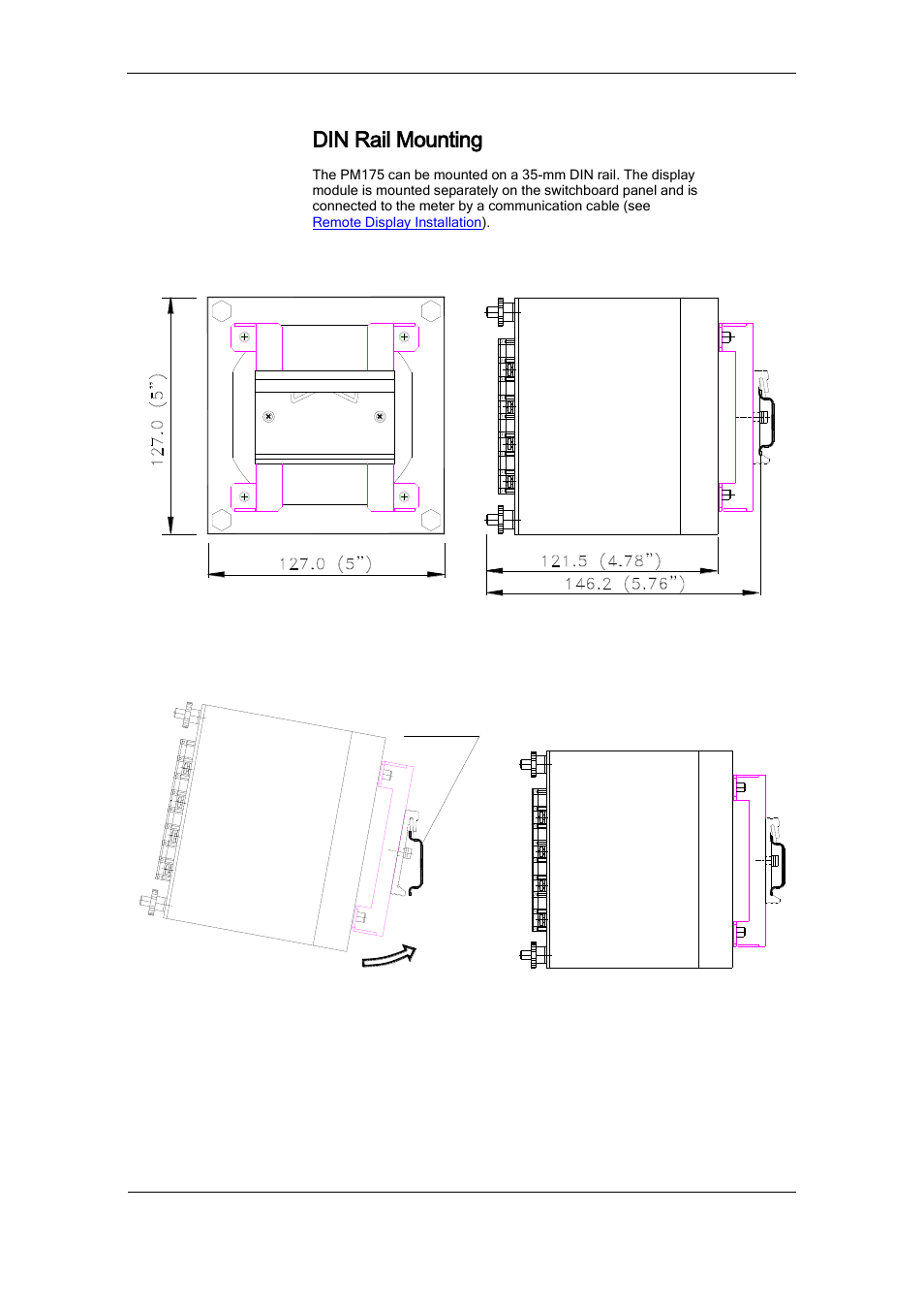 Din rail mounting | SATEC PM175 Manual User Manual | Page 13 / 168