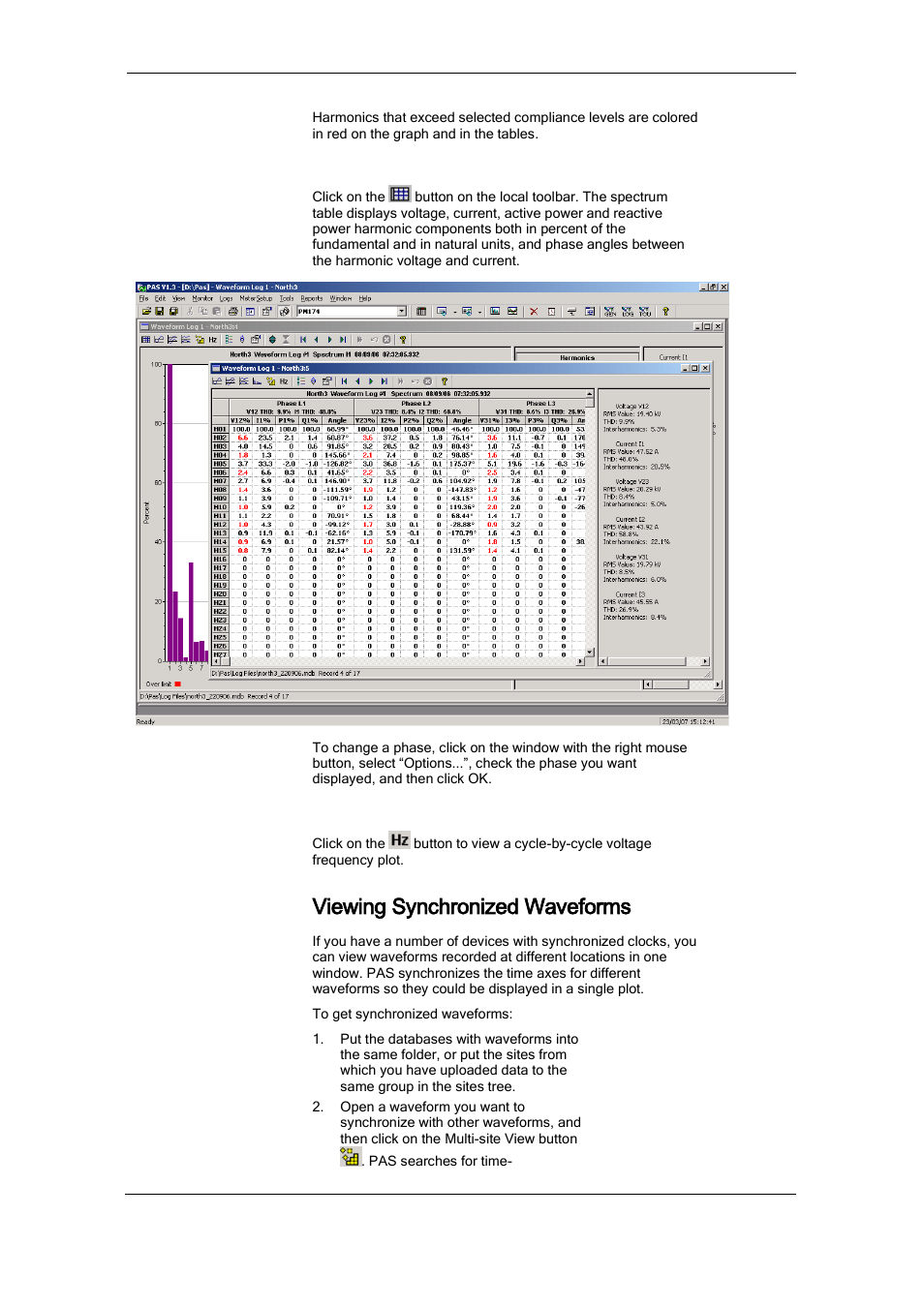 Viewing synchronized waveforms | SATEC PM175 Manual User Manual | Page 136 / 168