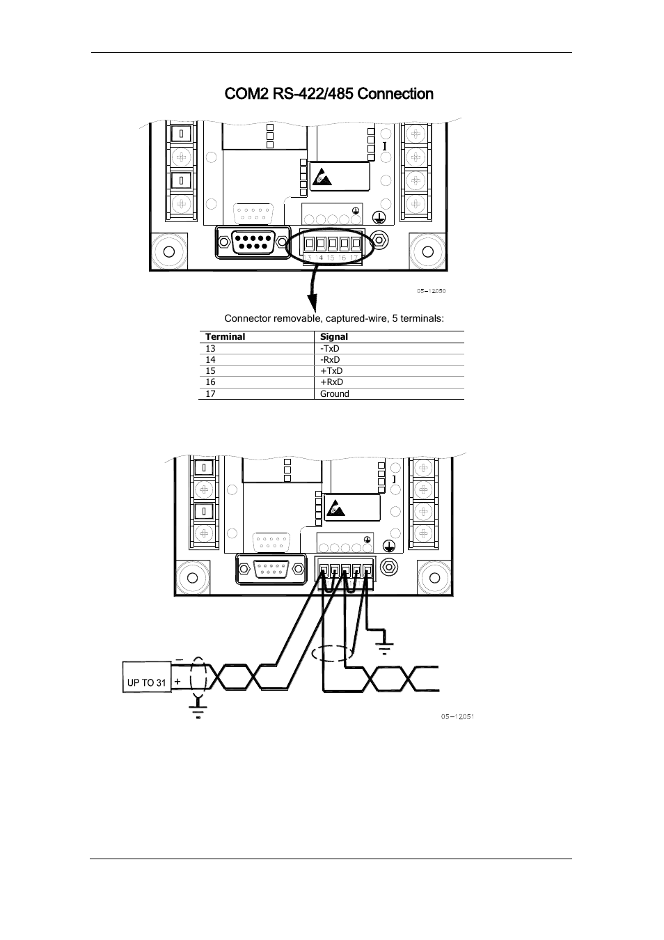 Com2 rs-422/485 connection, Chapter 2 installation communications connections, Series pm175 powermeters | Connector removable, captured-wire, 5 terminals | SATEC PM175 Manual User Manual | Page 30 / 168