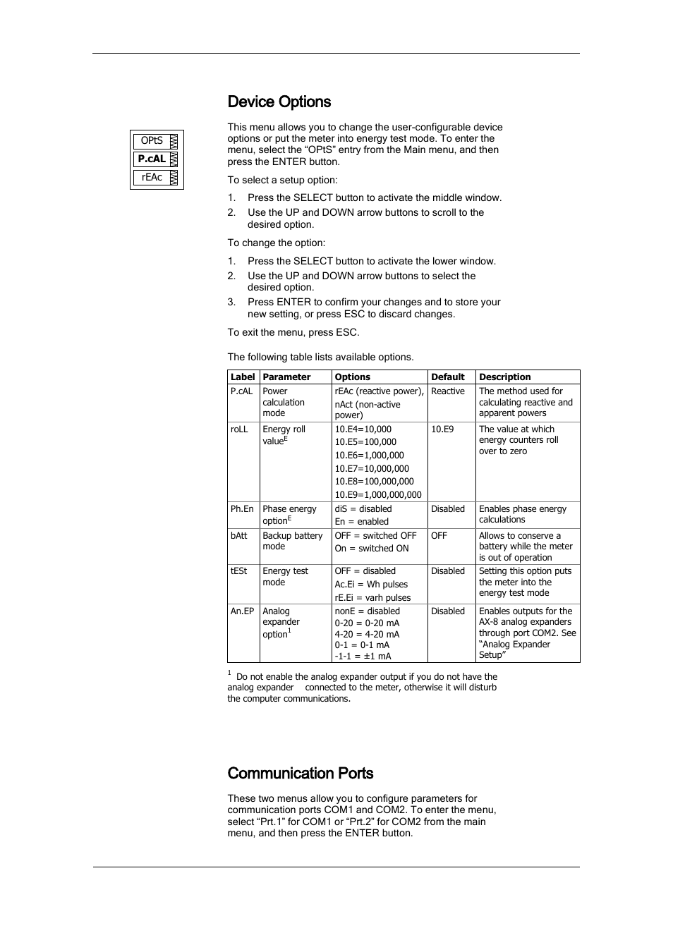Device options, Communication ports | SATEC PM175 Manual User Manual | Page 45 / 168