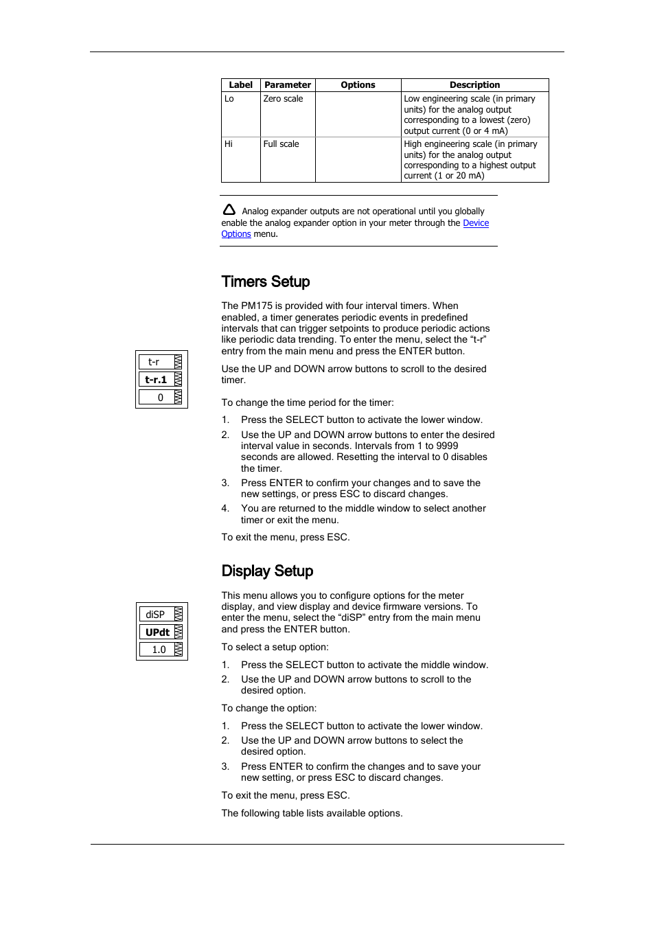 Timers setup, Display setup | SATEC PM175 Manual User Manual | Page 53 / 168