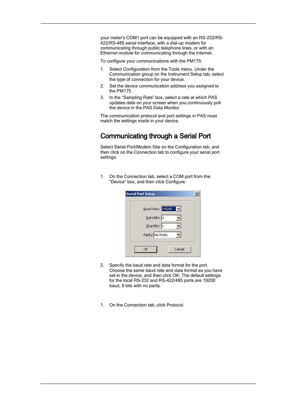 Communicating through a serial port | SATEC PM175 Manual User Manual | Page 58 / 168