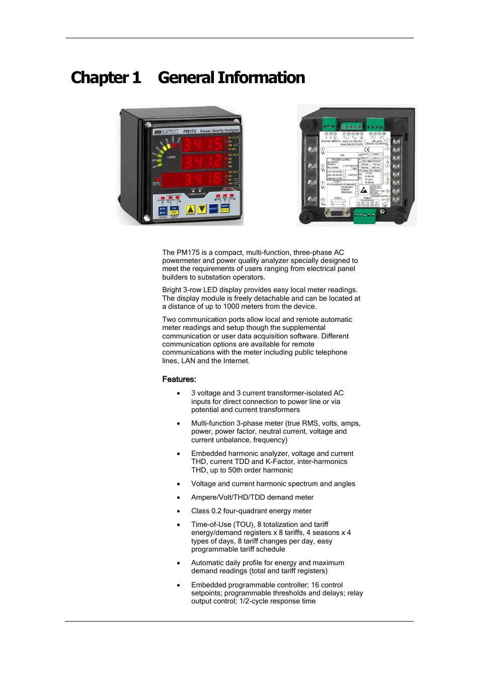 Chapter 1 general information | SATEC PM175 Manual User Manual | Page 6 / 168