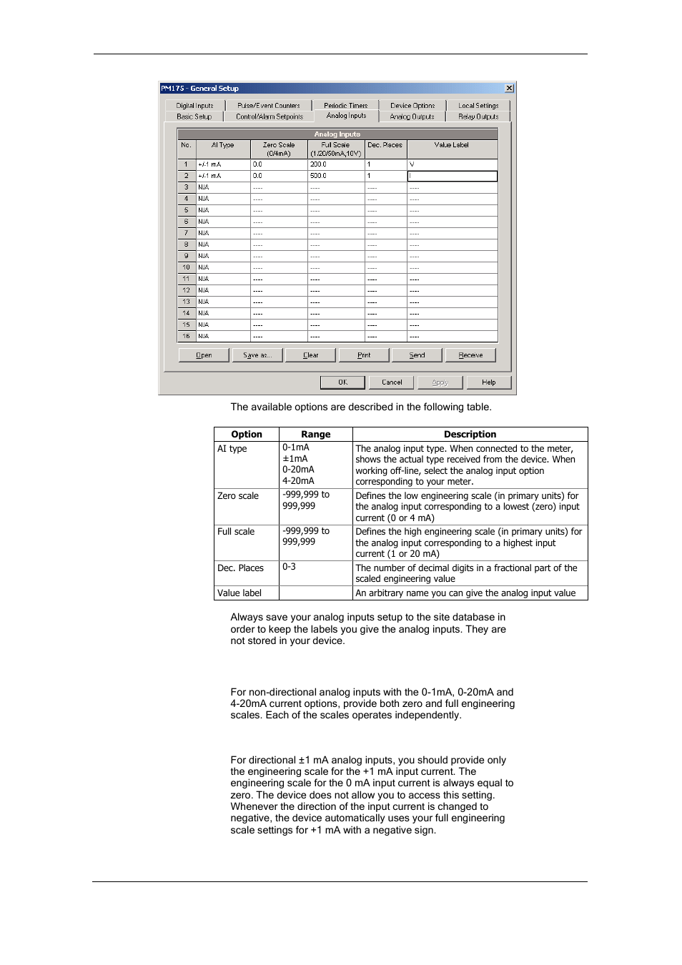 Scaling non-directional analog inputs, Scaling ±1 ma analog inputs | SATEC PM175 Manual User Manual | Page 72 / 168