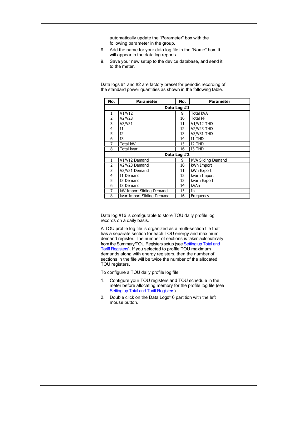 Factory preset periodic data logs, Tou profile data log files | SATEC PM175 Manual User Manual | Page 90 / 168