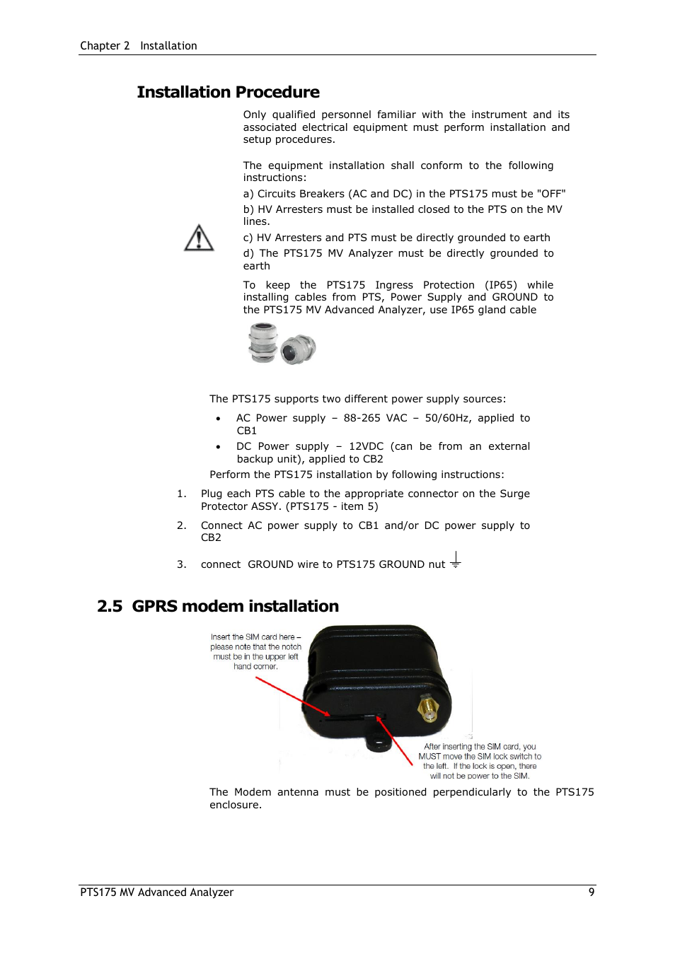 Installation procedure, Gprs modem installation, 5 gprs modem installation | SATEC PTS175 Manual User Manual | Page 9 / 12