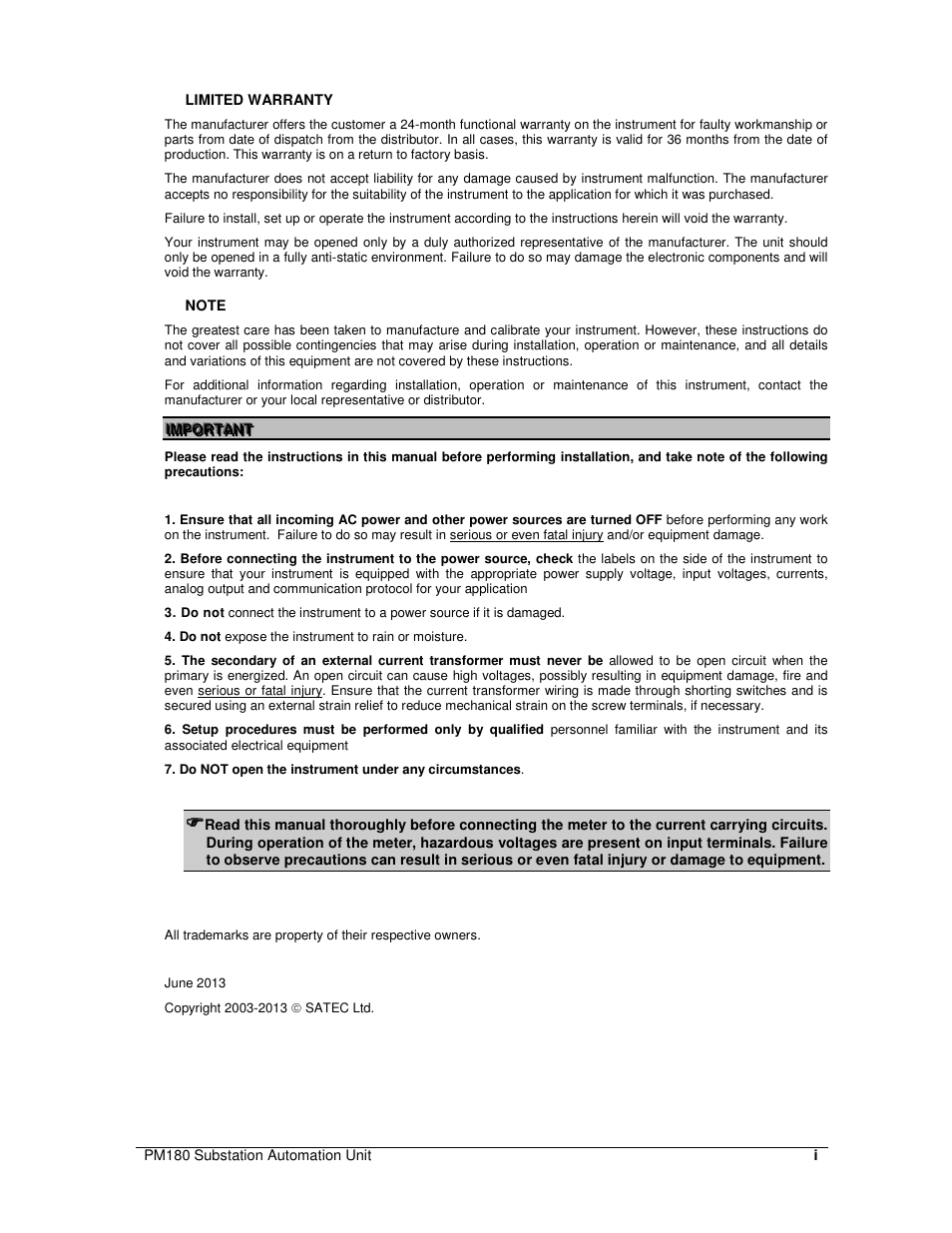 SATEC PM180 Installation Manual User Manual | Page 2 / 33