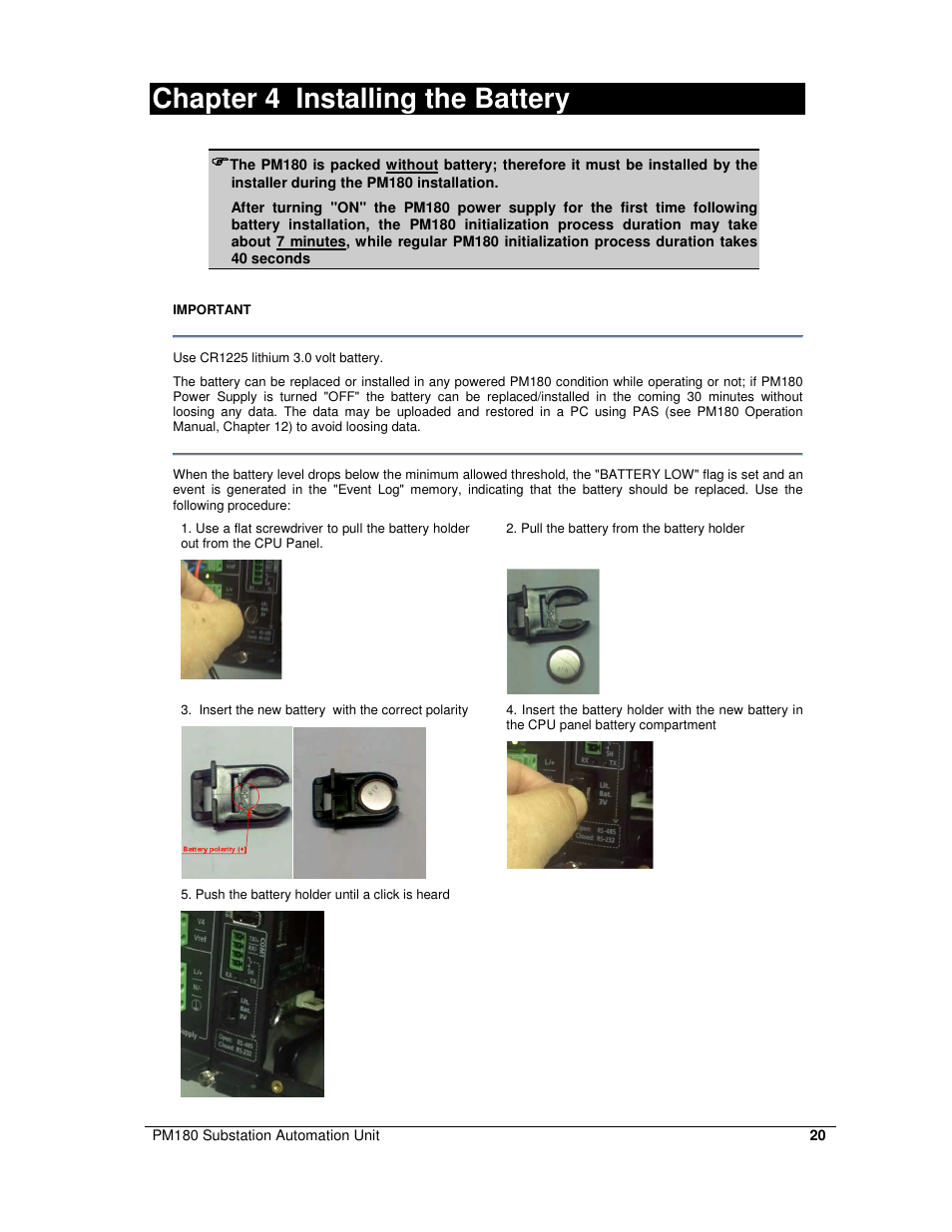 Chapter 4 installing the battery | SATEC PM180 Installation Manual User Manual | Page 23 / 33