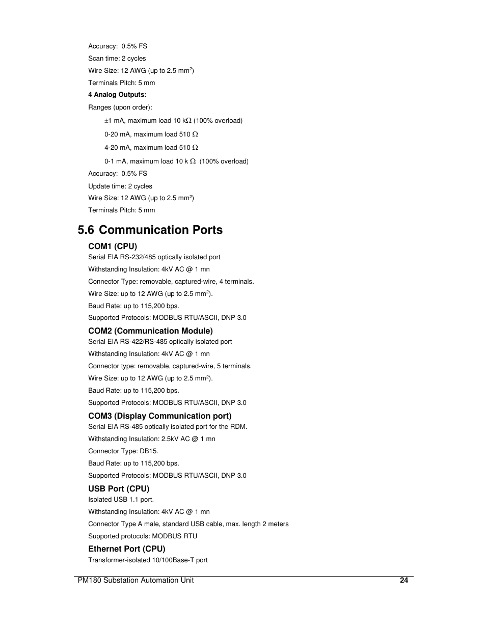 6 communication ports | SATEC PM180 Installation Manual User Manual | Page 27 / 33