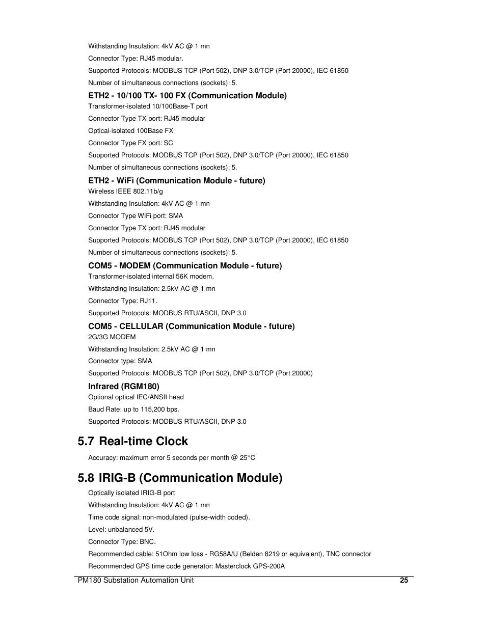 7 real-time clock, 8 irig-b (communication module) | SATEC PM180 Installation Manual User Manual | Page 28 / 33