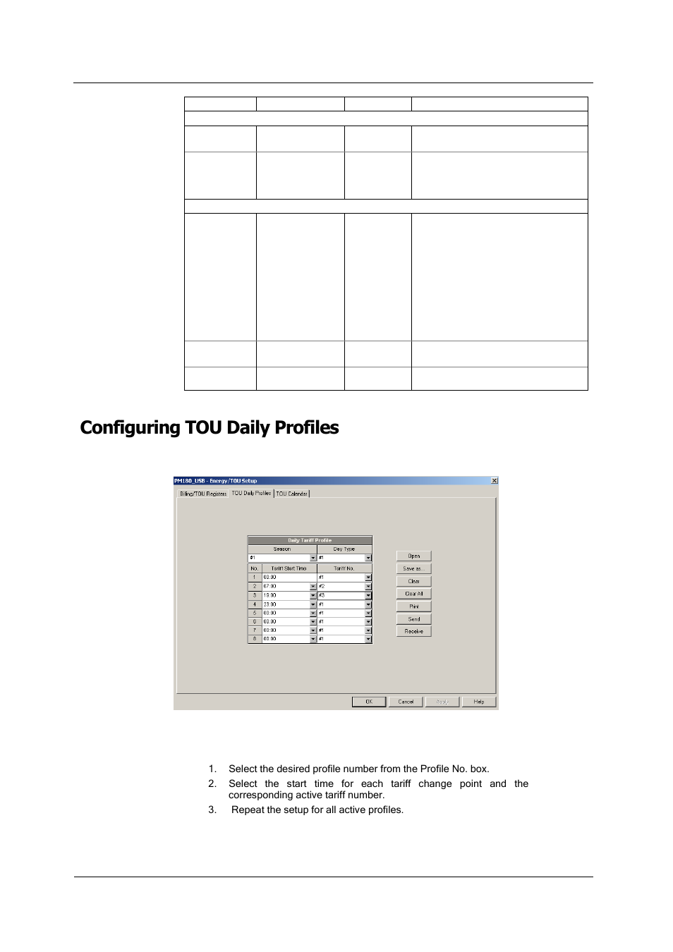 Configuring tou daily profiles | SATEC PM180 Operation Manual User Manual | Page 110 / 184