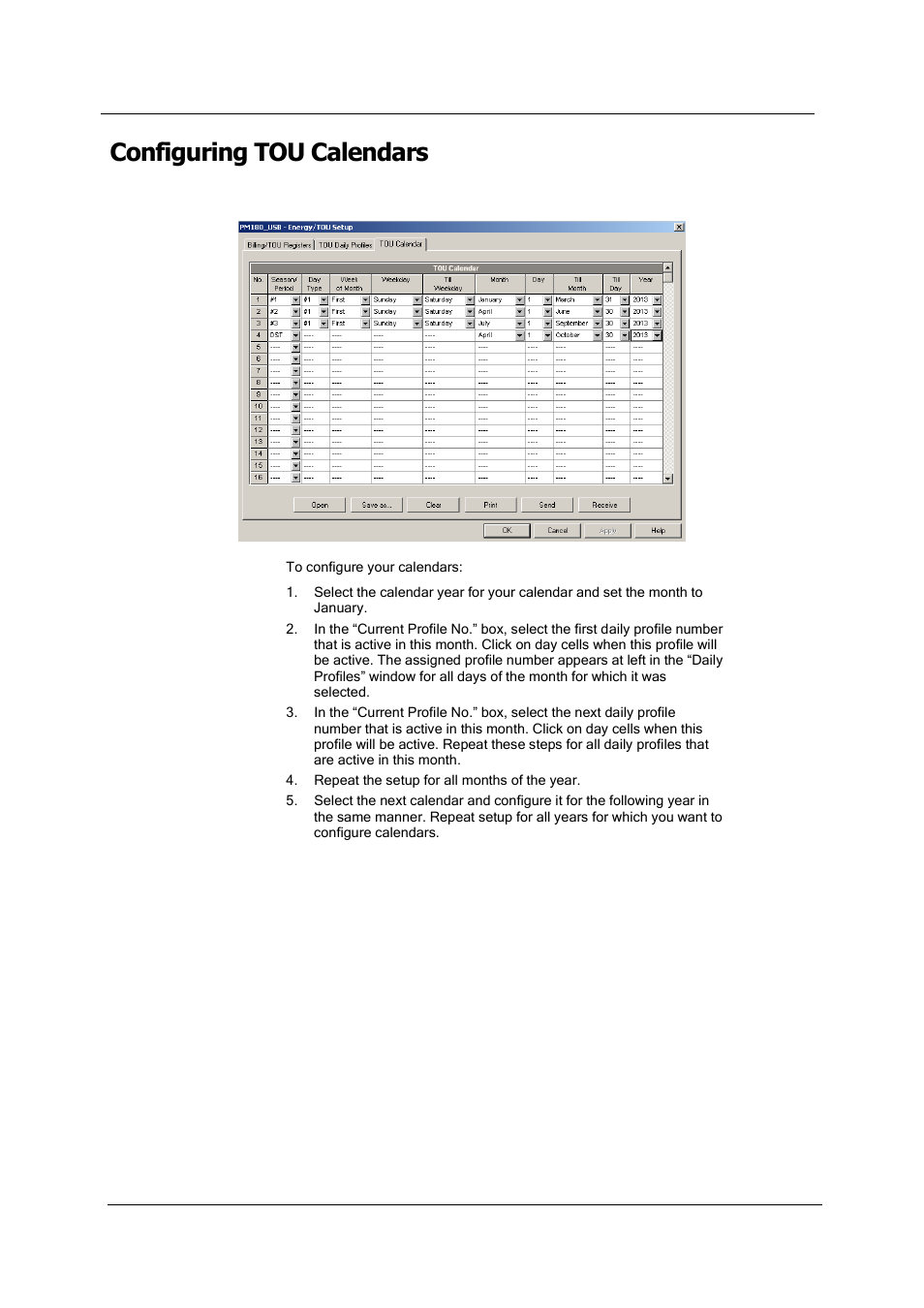 Configuring tou calendars | SATEC PM180 Operation Manual User Manual | Page 111 / 184