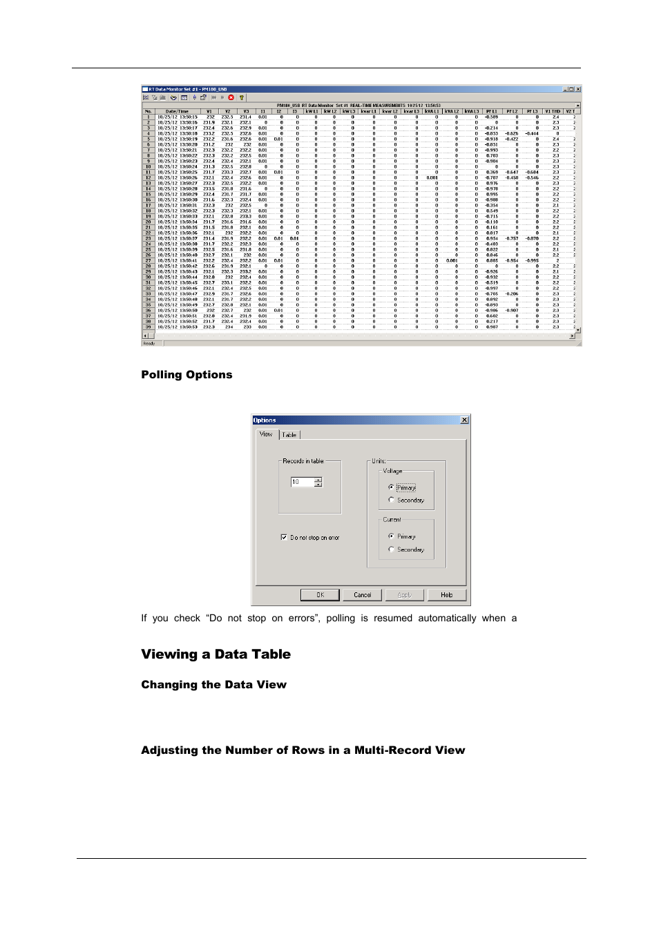 Viewing a data table | SATEC PM180 Operation Manual User Manual | Page 123 / 184