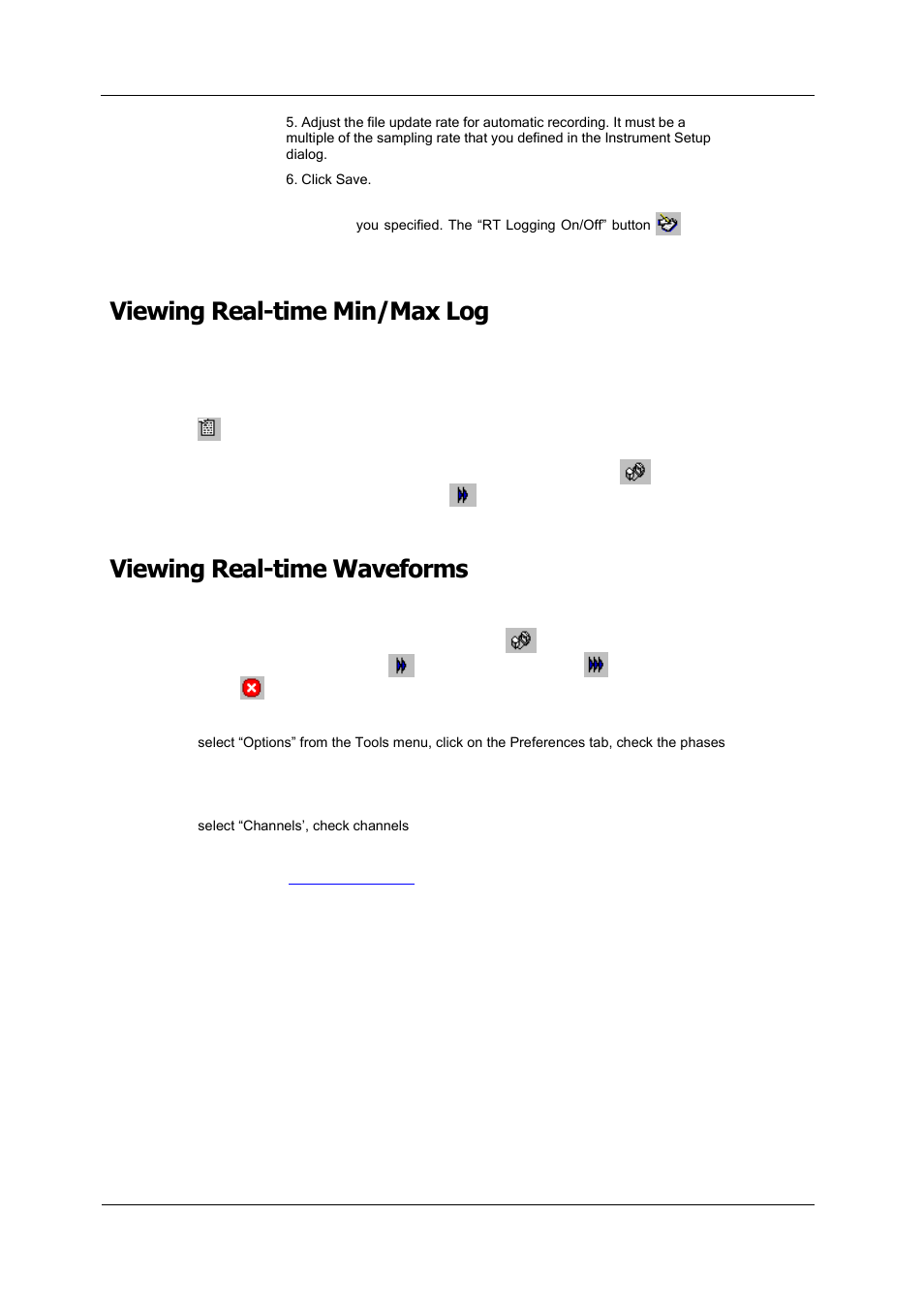 Viewing real-time min/max log, Viewing real-time waveforms | SATEC PM180 Operation Manual User Manual | Page 126 / 184