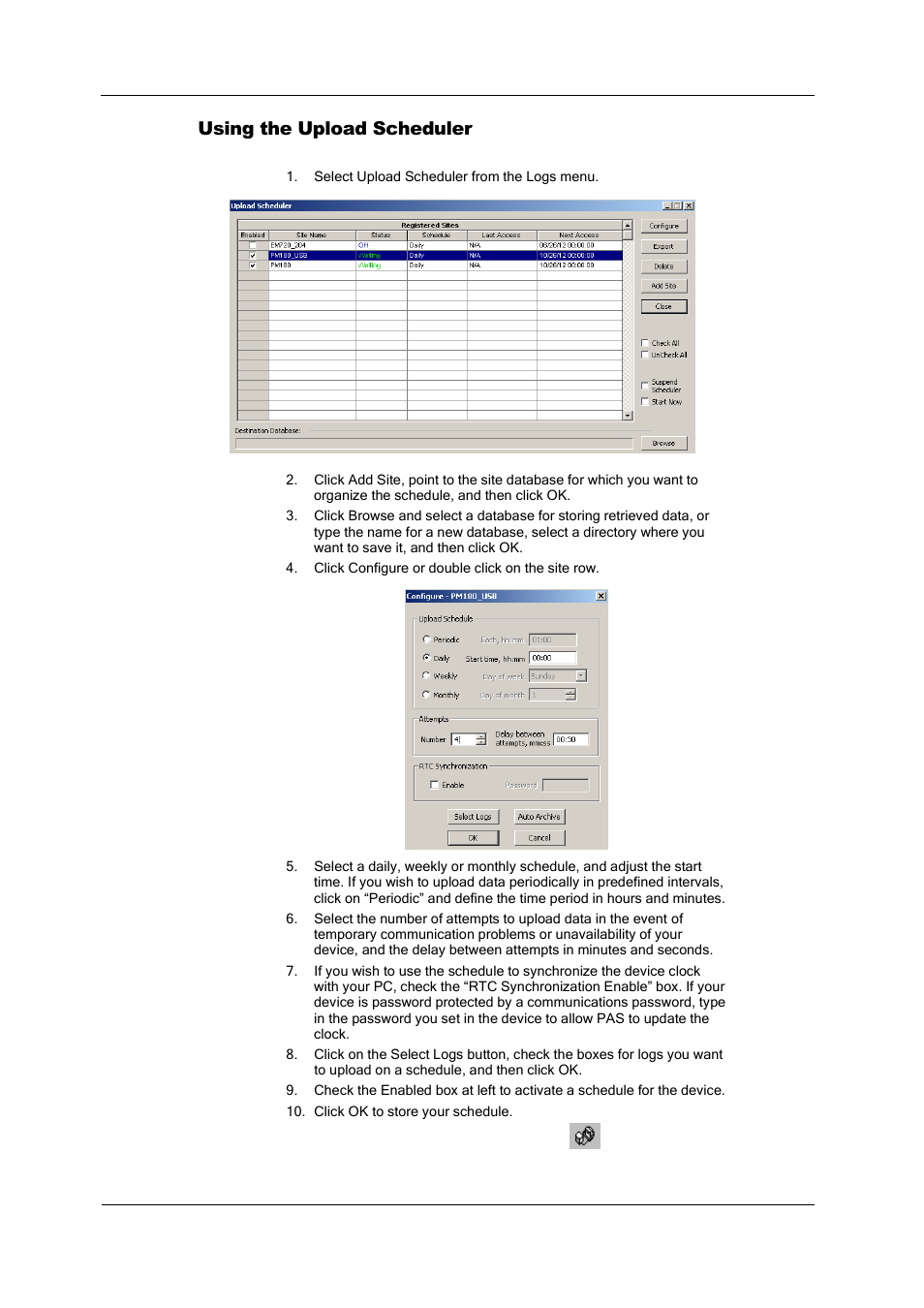 Using the upload scheduler | SATEC PM180 Operation Manual User Manual | Page 128 / 184