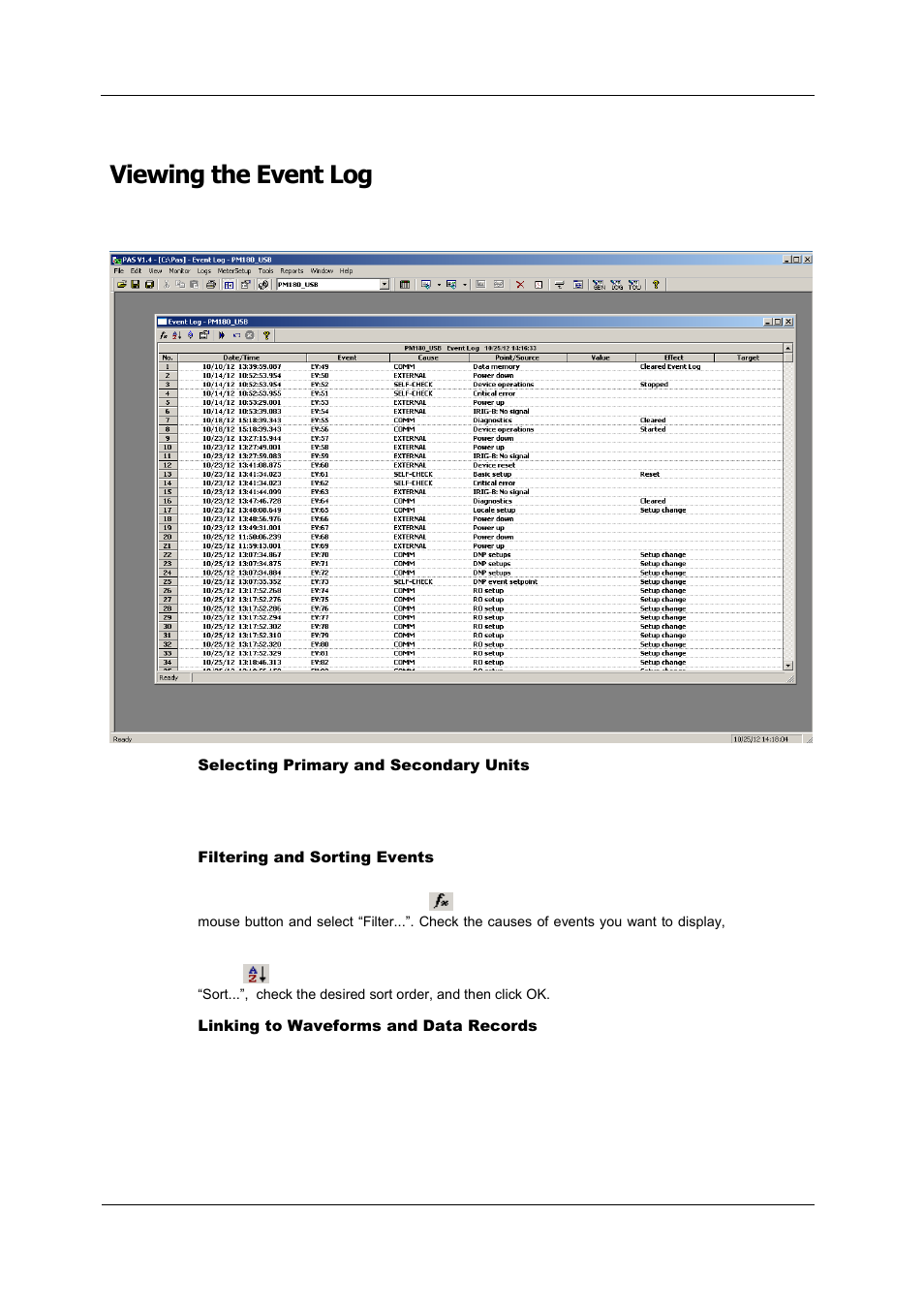 Viewing the event log | SATEC PM180 Operation Manual User Manual | Page 132 / 184