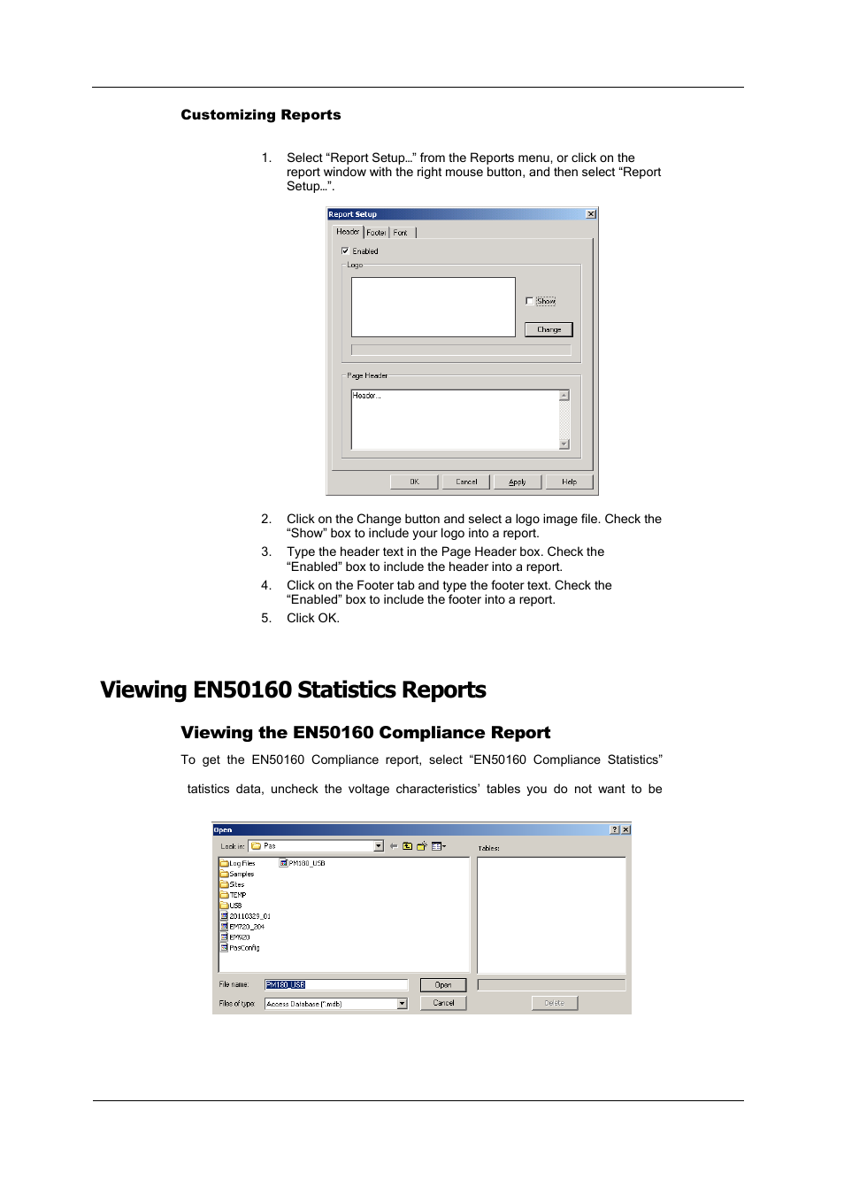 Viewing en50160 statistics reports, Viewing the en50160 compliance report | SATEC PM180 Operation Manual User Manual | Page 138 / 184