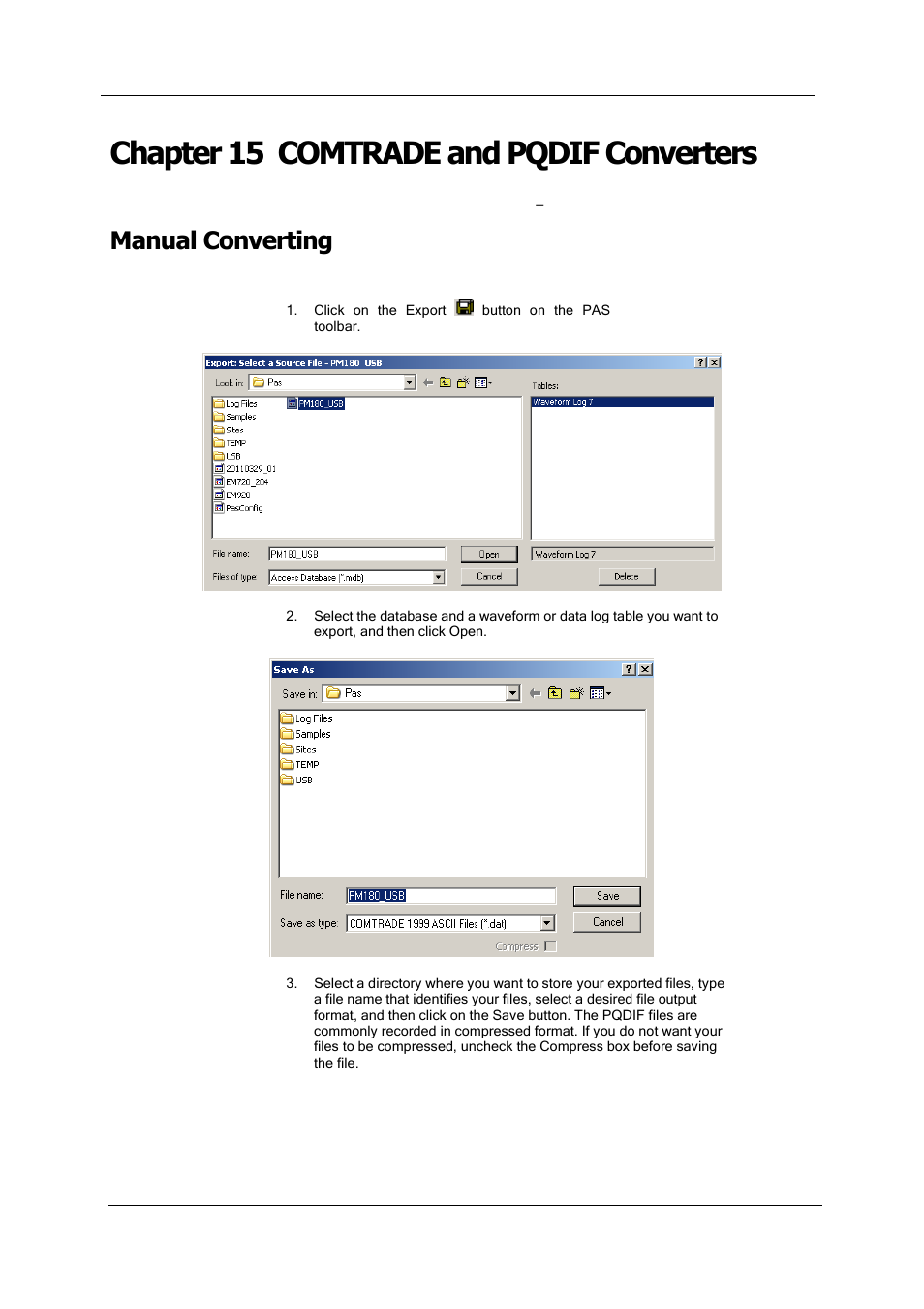 Chapter 15 comtrade and pqdif converters, Manual converting | SATEC PM180 Operation Manual User Manual | Page 153 / 184