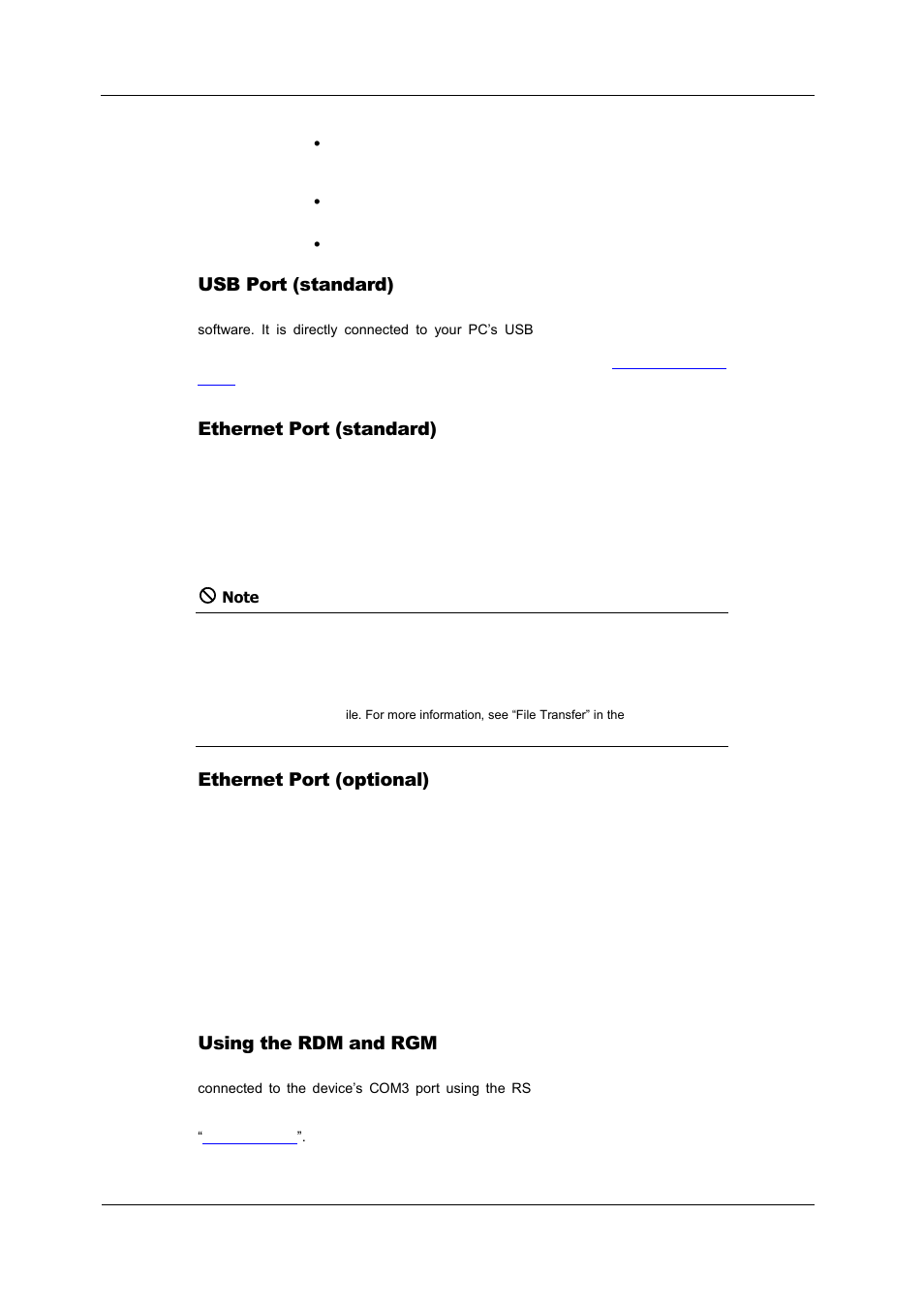Usb port (standard), Ethernet port (standard), Ethernet port (optional) | Using the rdm and rgm | SATEC PM180 Operation Manual User Manual | Page 16 / 184