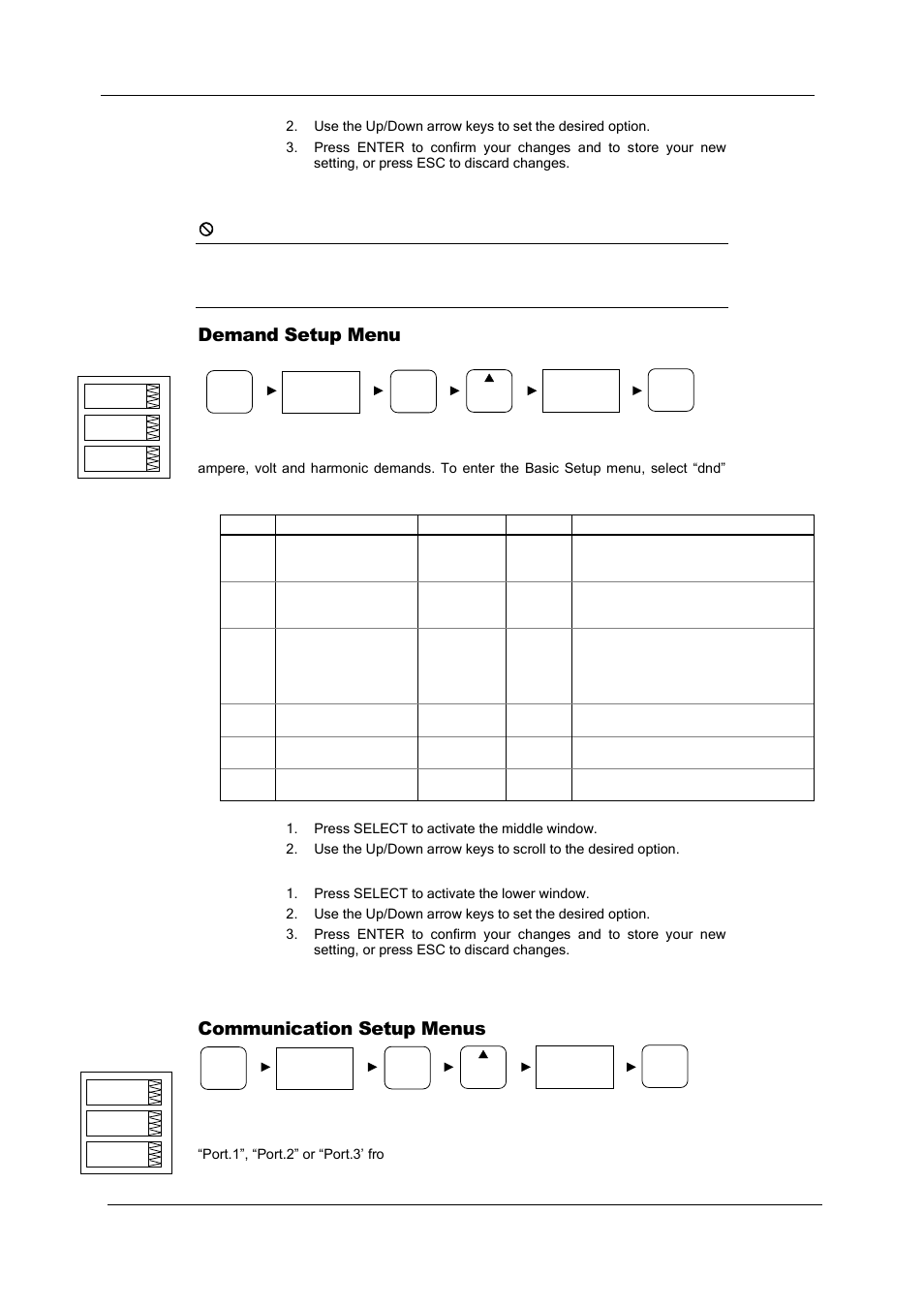 Demand setup menu, Communication setup menus | SATEC PM180 Operation Manual User Manual | Page 39 / 184