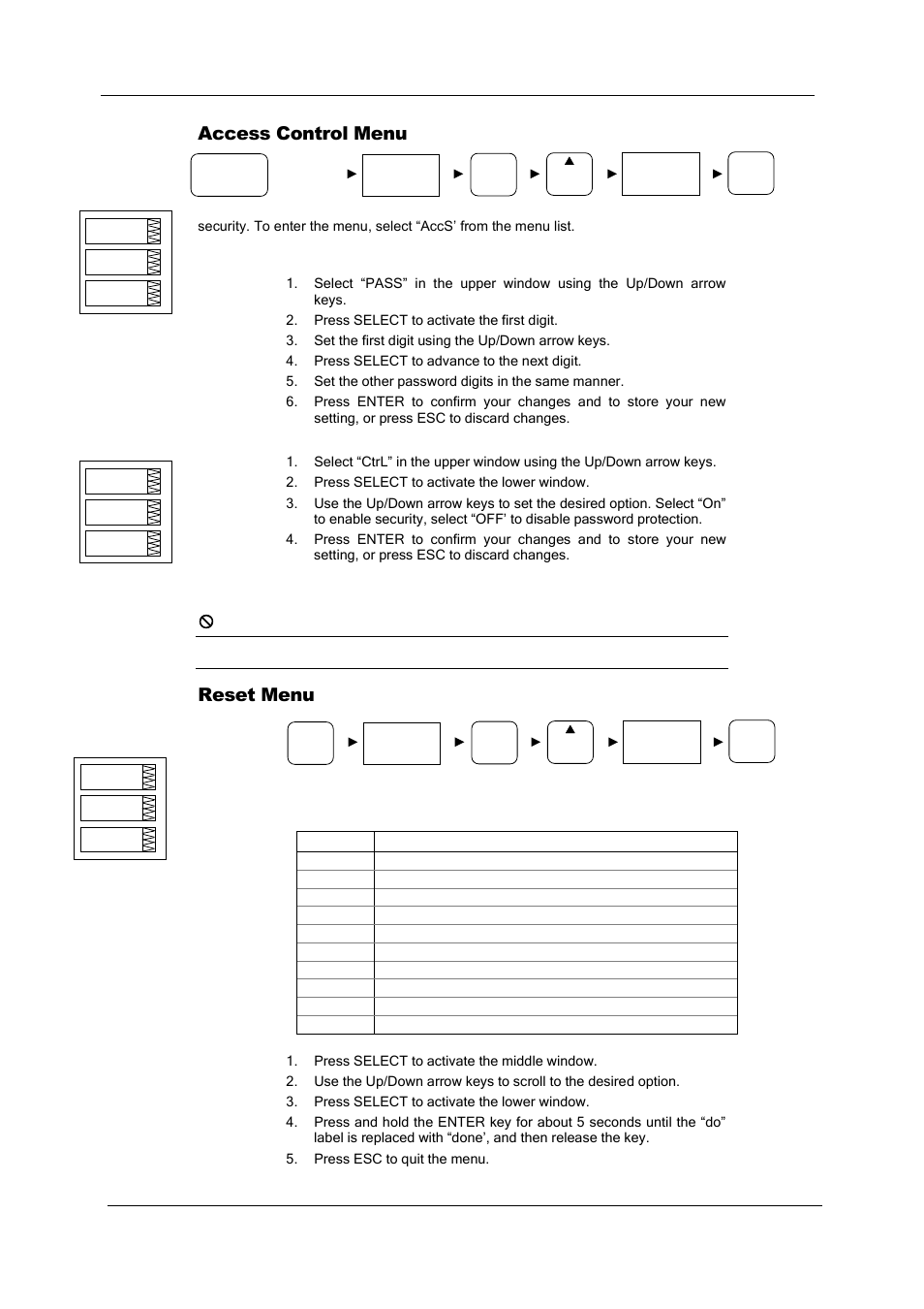 Access control menu, Reset menu, Access control | Menu, Pass | SATEC PM180 Operation Manual User Manual | Page 41 / 184