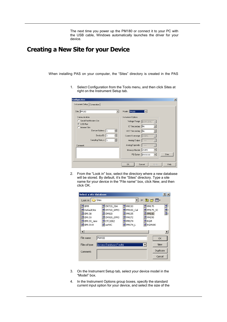 Creating a new site for your device | SATEC PM180 Operation Manual User Manual | Page 55 / 184