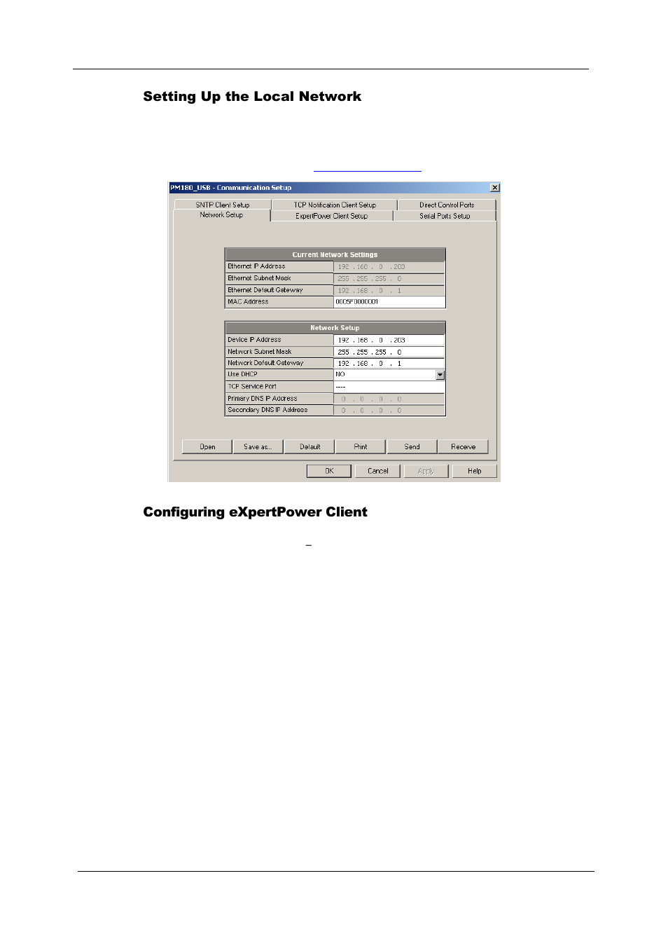 Setting up the local network, Configuring expertpower client | SATEC PM180 Operation Manual User Manual | Page 61 / 184