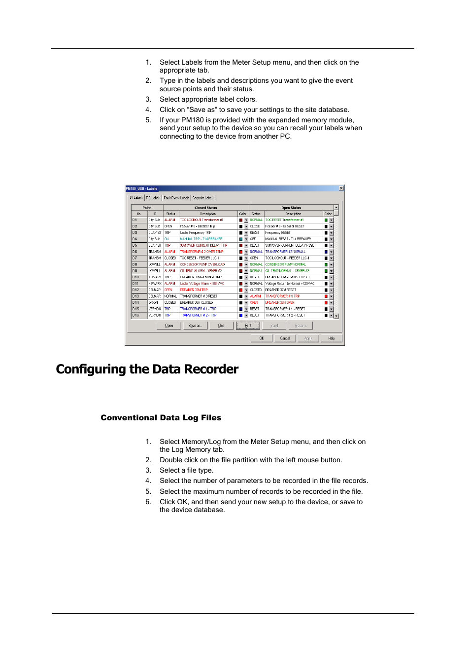Configuring the data recorder | SATEC PM180 Operation Manual User Manual | Page 86 / 184