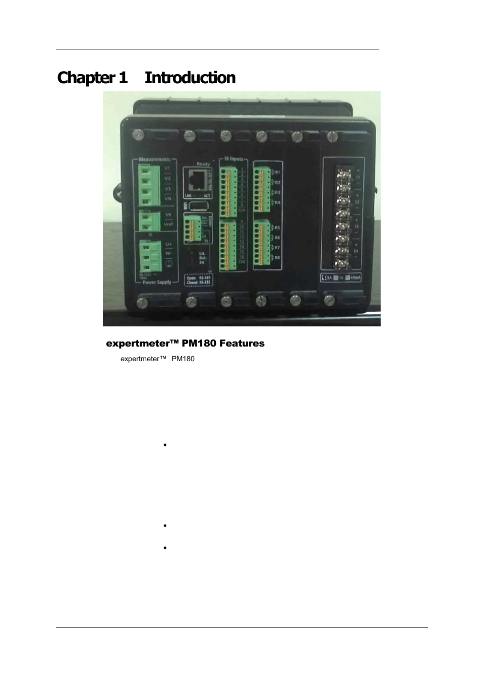 Chapter 1 introduction, Expertmeter™ pm180 features | SATEC PM180 Operation Manual User Manual | Page 9 / 184