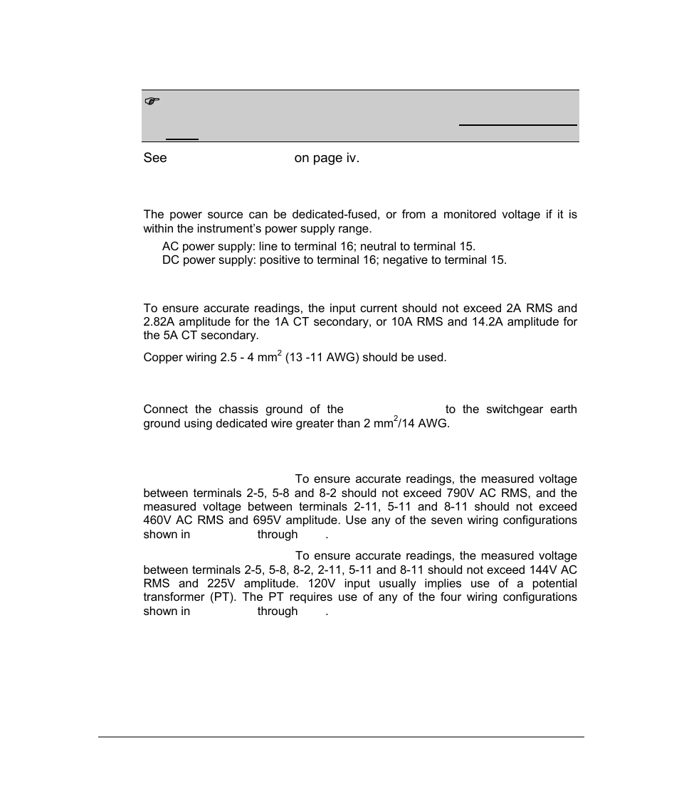 Electrical installation, Power source connection, Current inputs | Ground, Voltage inputs, 2 electrical installation, 1 power source connection, 2 current inputs, 3 ground, 4 voltage inputs | SATEC PM296 User Manual | Page 19 / 77