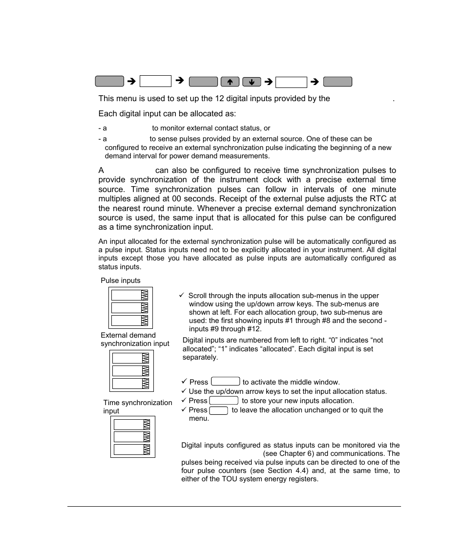 3 digital inputs setup menu | SATEC PM296 User Manual | Page 33 / 77