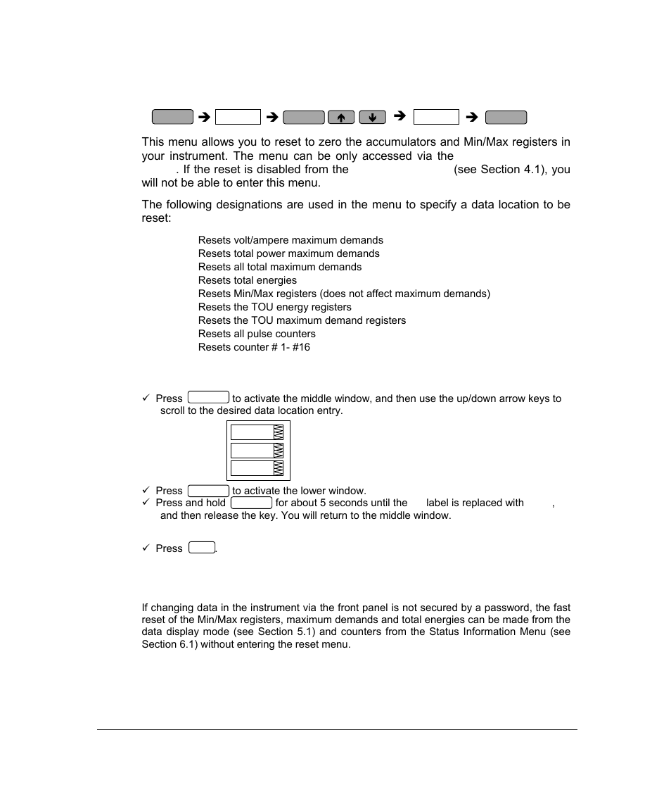 Reset menu, Electrical installation, 13 reset menu | SATEC PM296 User Manual | Page 47 / 77