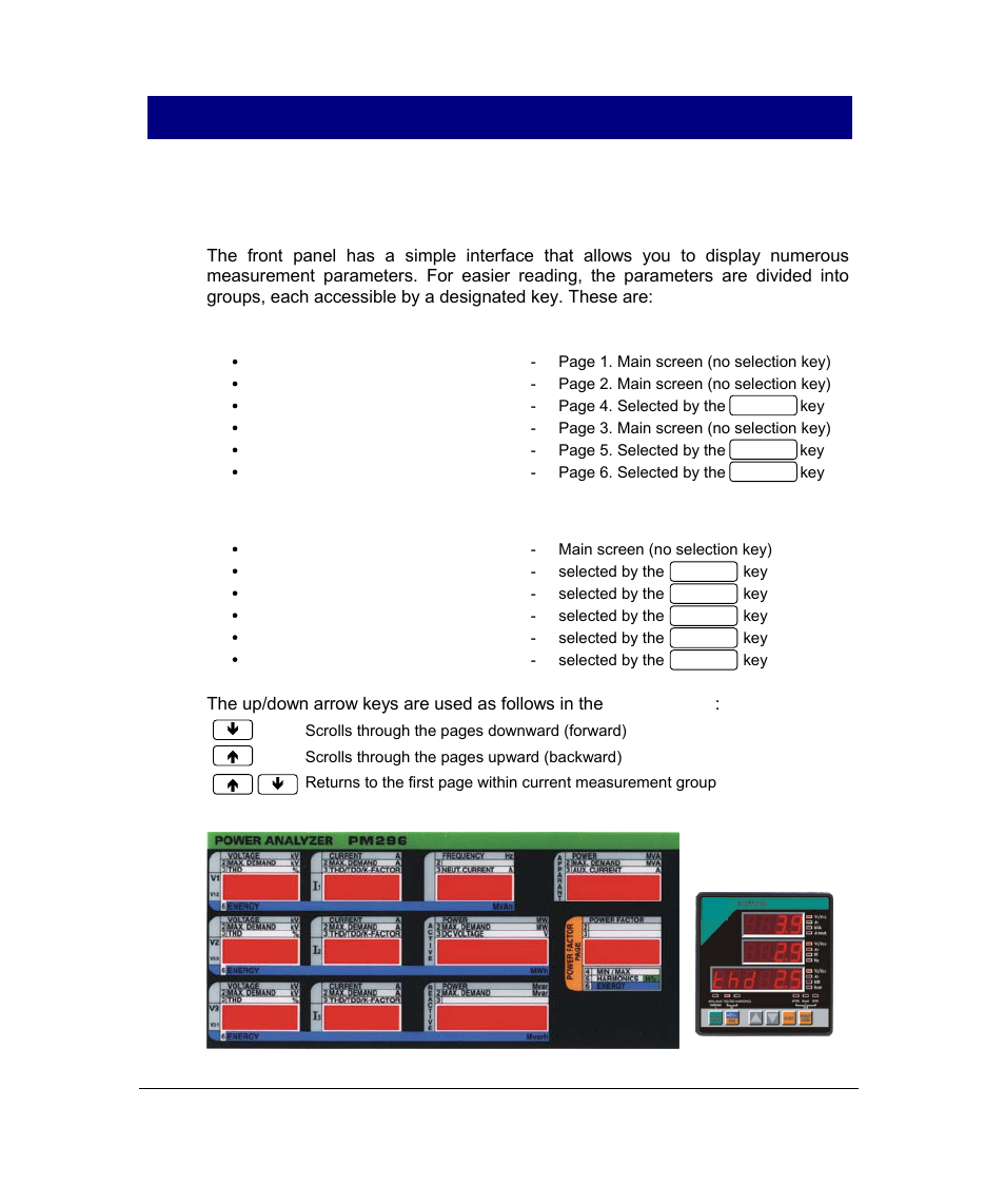 Navigating in the display mode, Chapter 3 using the menus, Chapter 4 setup menus | Chapter 5 data display, 1 navigating in the display mode | SATEC PM296 User Manual | Page 48 / 77