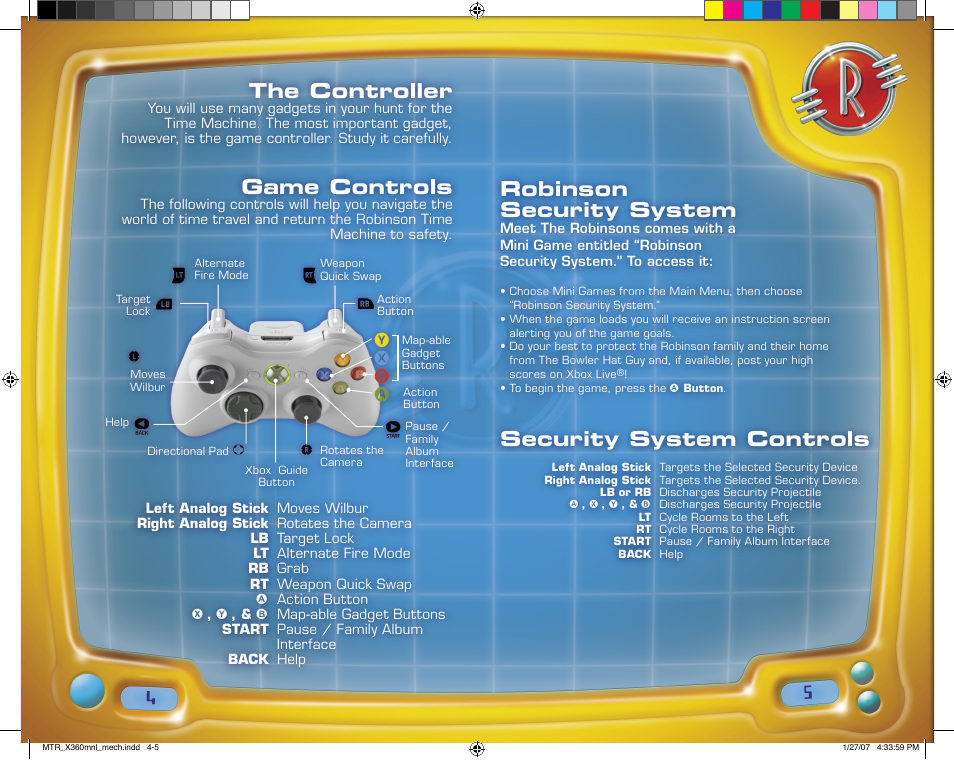 The controller, Game controls, Robinson security system | Security system controls | Disney Interactive Studios Meet the Robinsons for Xbox 360 User Manual | Page 3 / 14